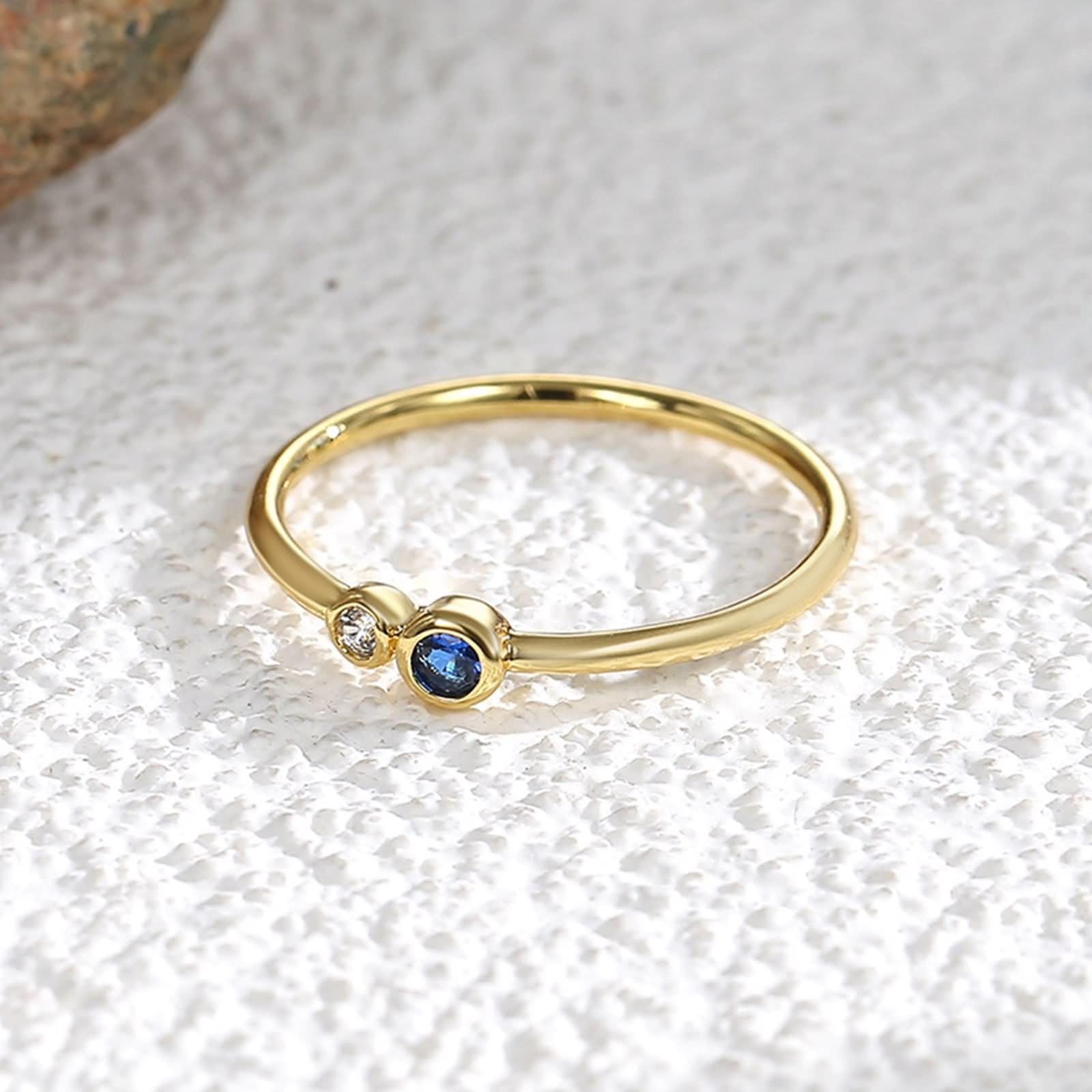 Anello con Zaffiro Blu, Fedi Nuziali Classiche Delicato Oro Giallo 9K/14K/18K con Blu Rotonda Zaffiro
