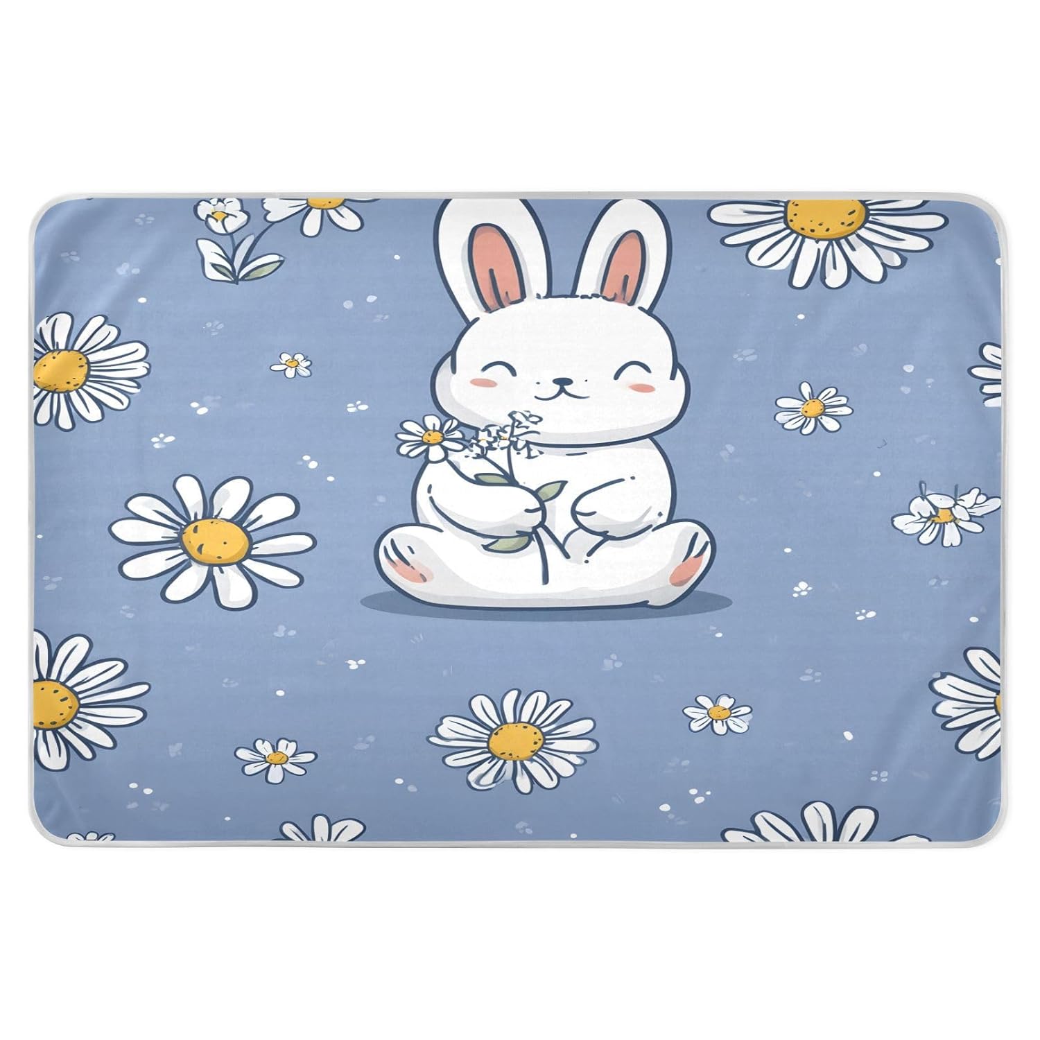 Bunnies with White Daisies Change Mat, Diaper Changing Pads for Baby, 3Layers Waterproof Change Pad Foldable Absorbent Mats for Women, Reusable Incontinence Underpads for Patient 34''x52''