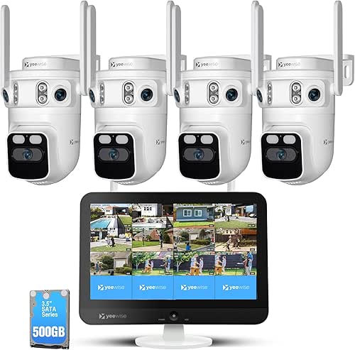 yeewise Triple Lens Wireless Security Camera System with 12" Monitor,