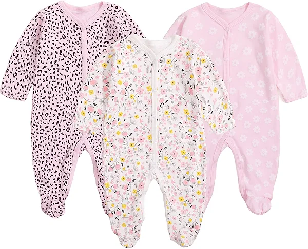 YOURDIARY Clothes for Baby Girls 100% Cotton Printed Long Sleeve Footed One-Piece Romper Baby Boy Clothes Set