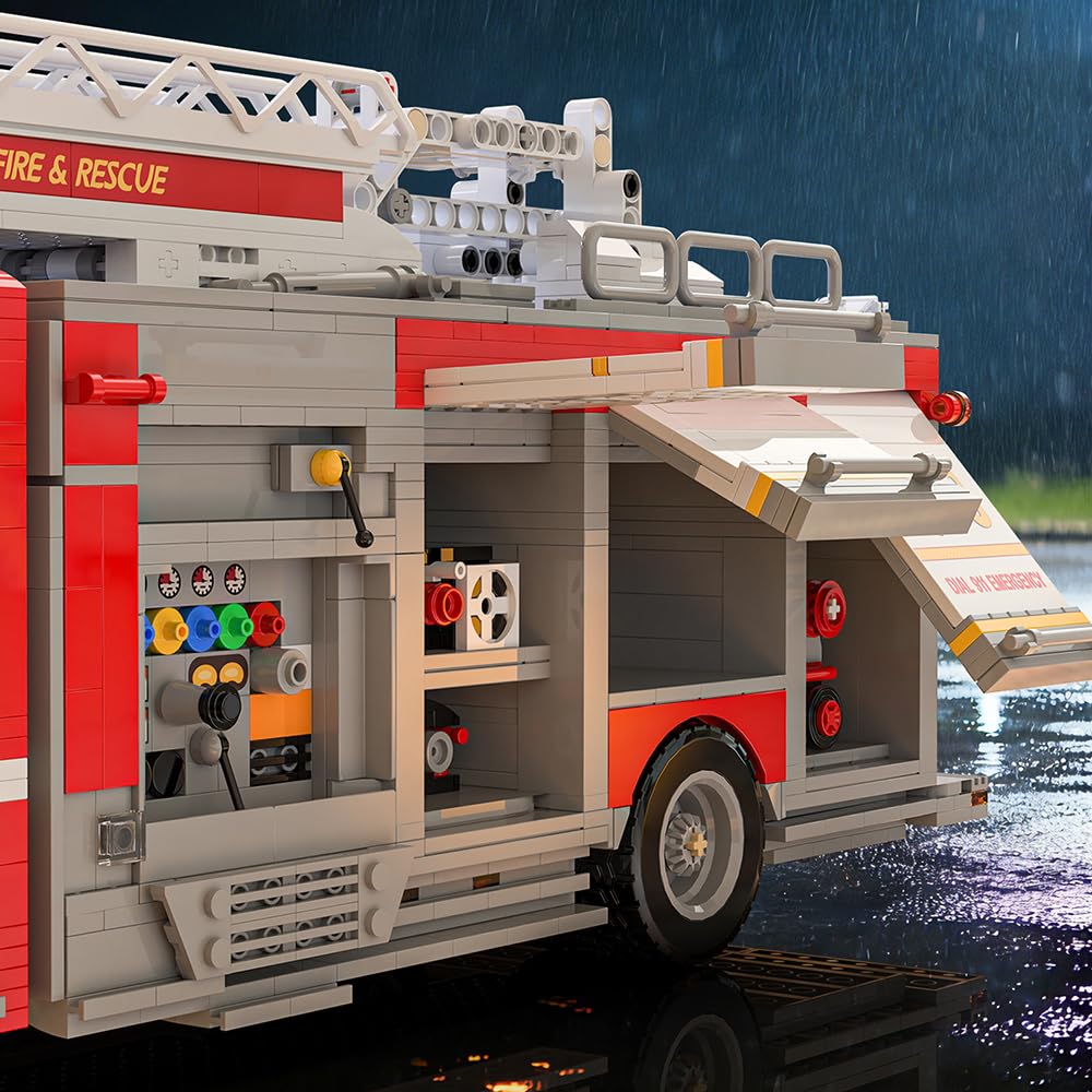 39134 US-Feuerwehrwagen Hoch Wasserturm Bausteinsatz, 3033 Stück Feuerwehr Rettungsfahrzeug Baublock Modell Sets, Erwachsene Kreative Enthusiasten Modell Geschenke und Einzigartige Sammlerstücke