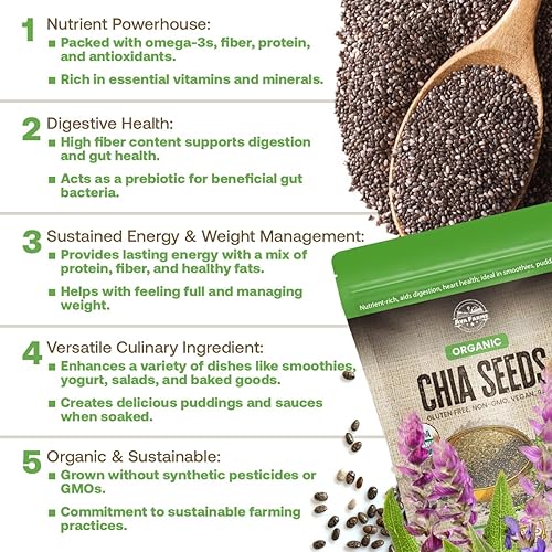 Miniatura 4 de AVA FARMS Semillas de chía orgánicas, 8 onzas, sin gluten, sin OMG, Kosher, aptas para dieta cetogénica, semillas veganas para pudín de chía,