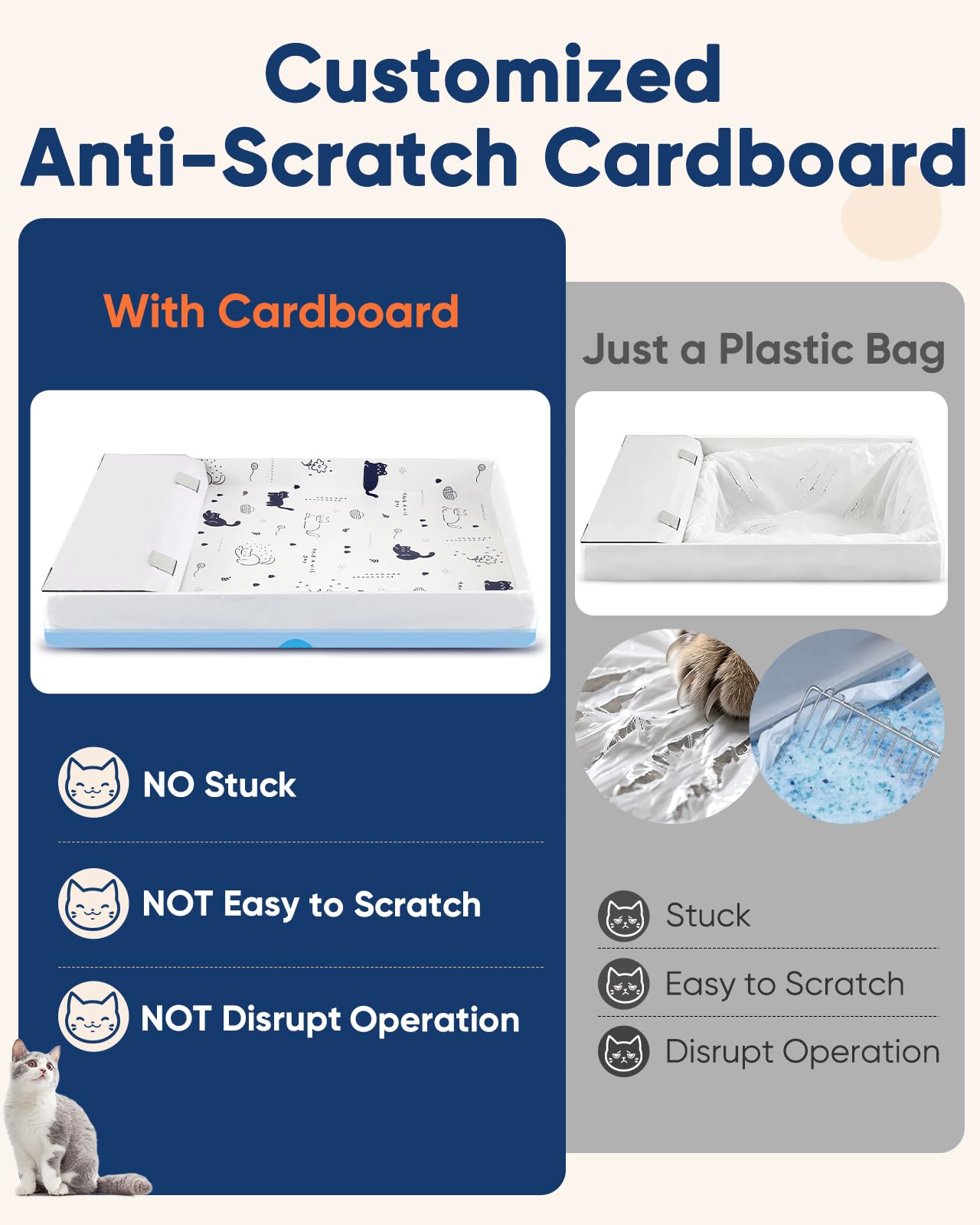 Paquete de 24 forros para caja de arena compatibles con Safe Pets Scoopfree para caja de arena para gatos, bolsas grandes para excrementos de gatos con cartón antiarañazos y cordón, resistente al