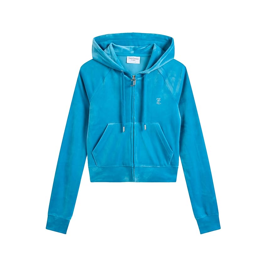 Juicy Couture Madison Hoodie Kapuzensweatjacke, Sweatjacke mit Kapuze und Reißverschluss aus Velour in Verschiedenen Farben Felpa con Cappuccio, Piastrella Turca, S Donna