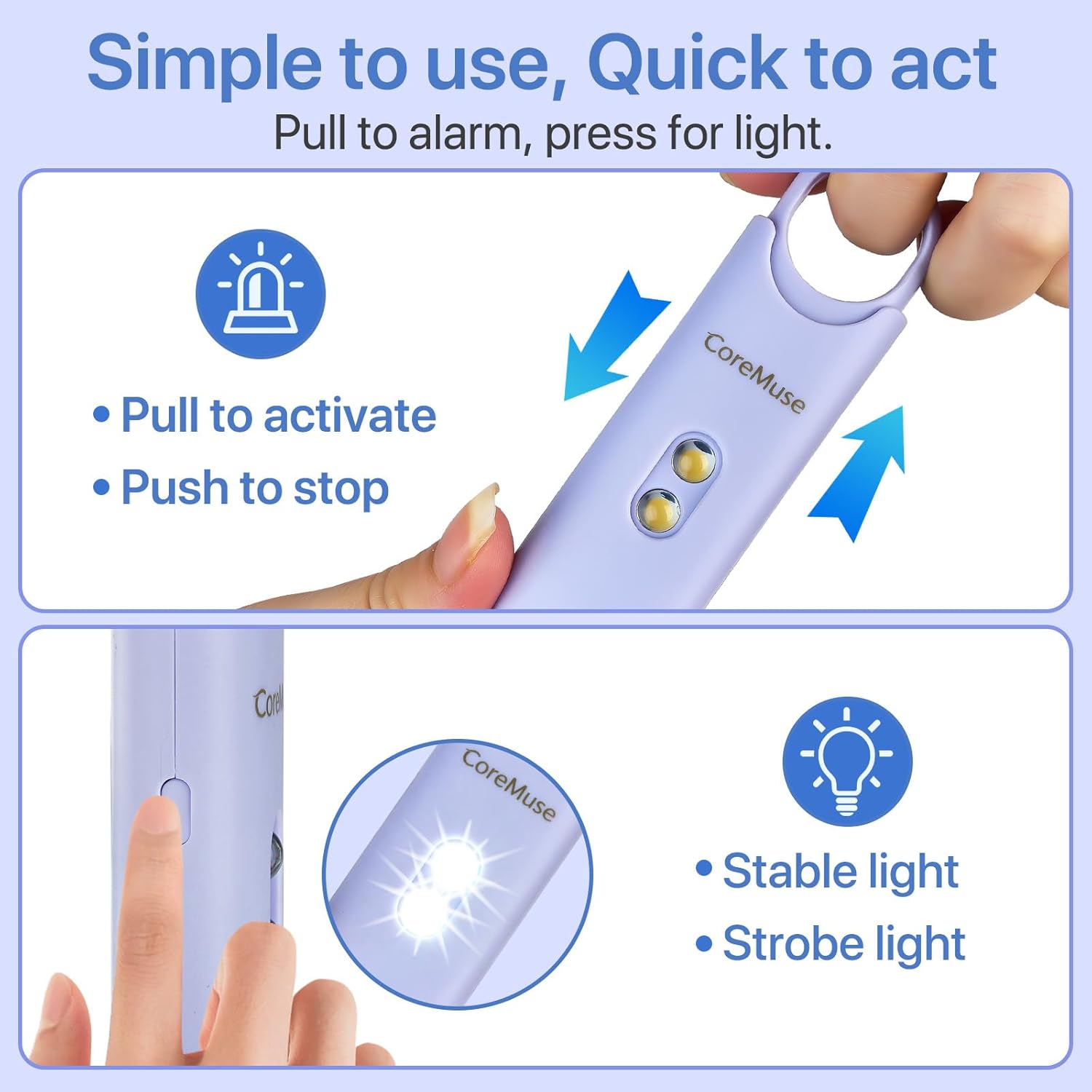 Personal Safety Alarm for Women – Panic Button 130dB Siren with Dual LED Strobe Flashlight, Rechargeable Self Defense Keychain for Night Walking, Campus, Travel Gifts for Women (Violet) - Image 5