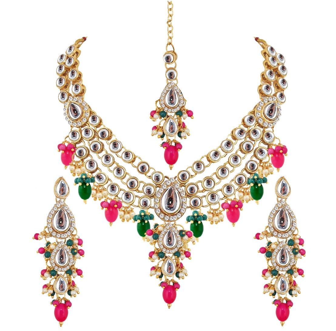 Lucky Jewellery Gold Plated Multi Color Tika Earring Necklace Combo Kundan Jewellery Set (B0CM146TLZ) Amazon Price History, Amazon Price Tracker