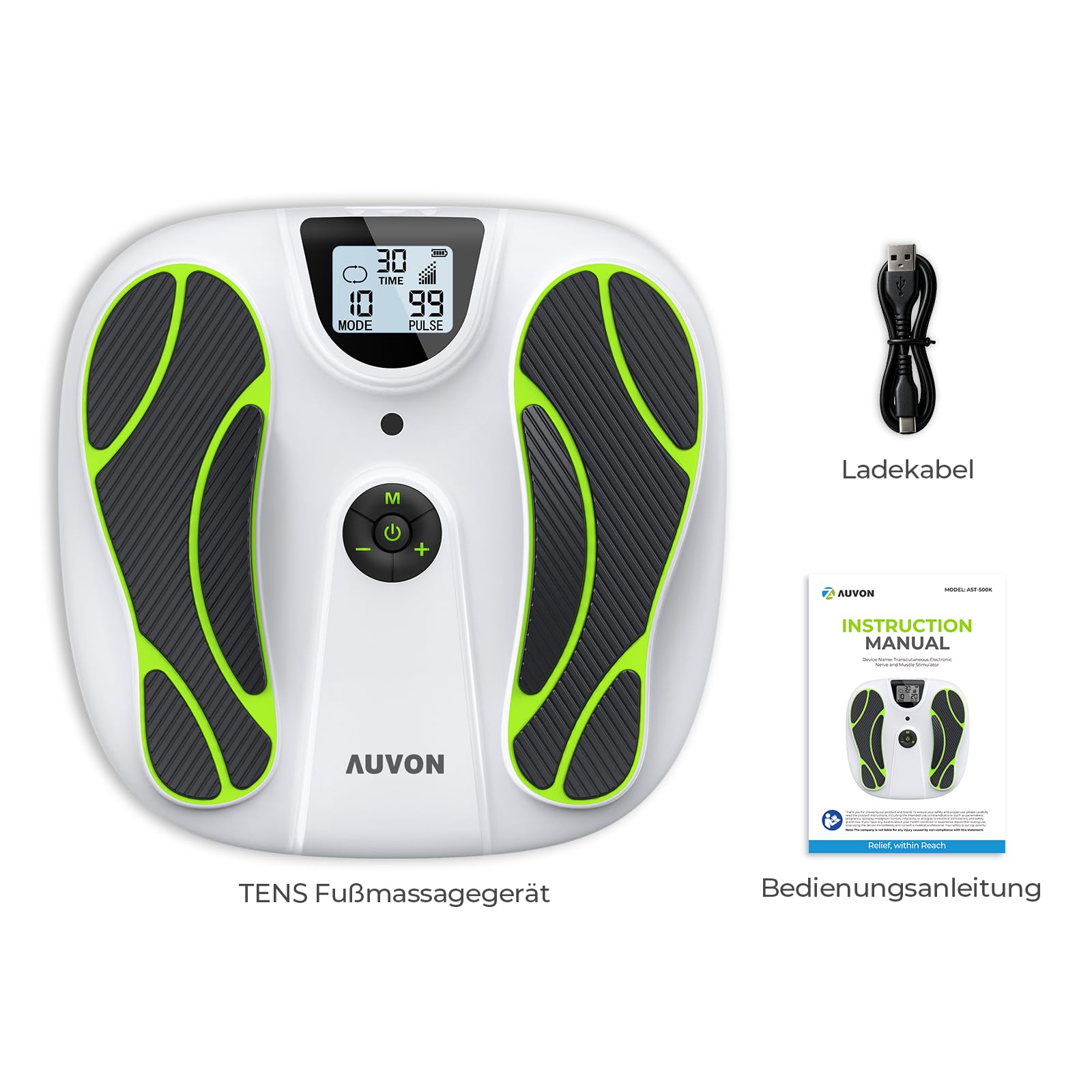 AUVON TENS & EMS Durchblutungs-Stimulator für Schmerzen & Durchblutung, 10 Modi 50 Intensitätsstufen 40h Akkulaufzeit, EMS Fußmassagegerät für medikamentenfreie Entlastung für Senioren/Stehende Berufe
