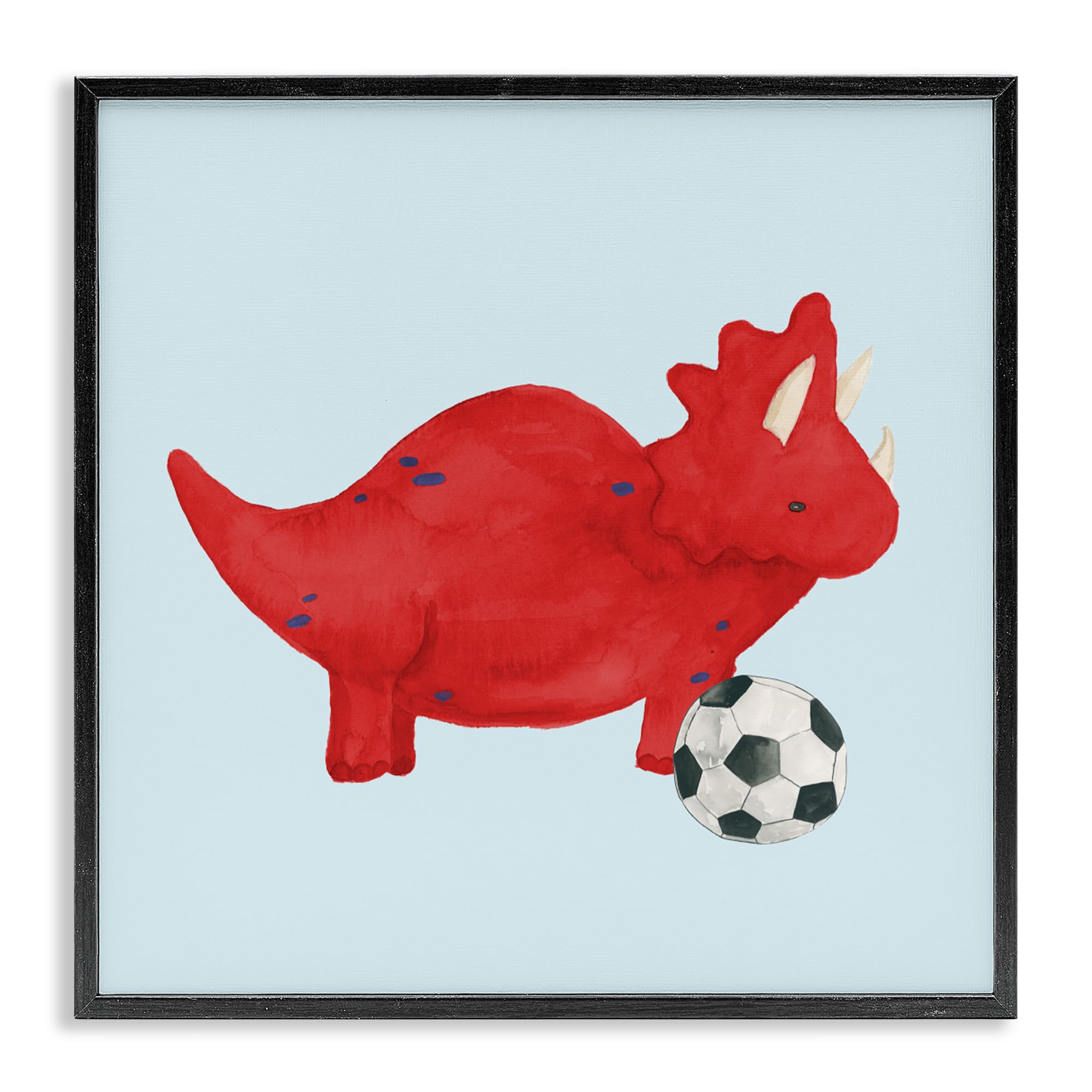 Stupell Industries Baby Triceratops Soccer 'Baby Dino With Ball', Framed Giclee Art, Black, 12 X 12