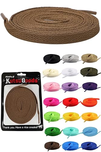 [KutsuGoods] クツグッズ フラット シューレース 靴紐 素材選びにこだわった 平紐 靴ひも 100cm 120cm 140cm 160cm 8mm幅 shoelaces (120cm, モカ)