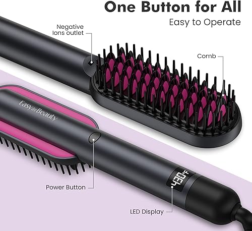 Miniatura 2 de EasyinBeauty Cepillo alisador de cabello cepillo alisador iónico con 4 niveles ajustables y calentamiento rápido alisador de cepillo profesional