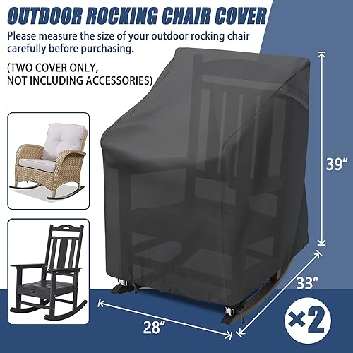Miniatura 9 de TORUTA Funda para silla mecedora para exteriores, 27.5 pulgadas de largo x 32.5 pulgadas de profundidad x 39 pulgadas de alto, color gris, 420D,
