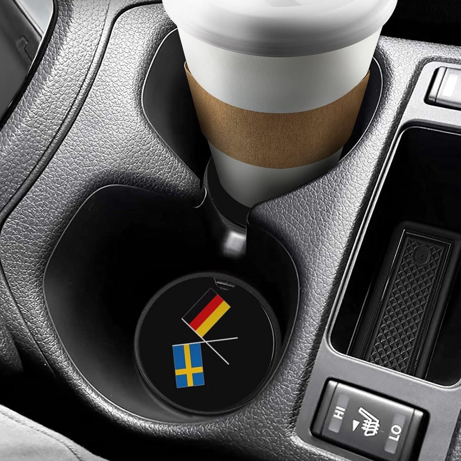 German Swedish Friendship Flag Cute Car Coasters 2.56 Inch Absorbent Cup Holder for Drinks Auto Interior Accessories