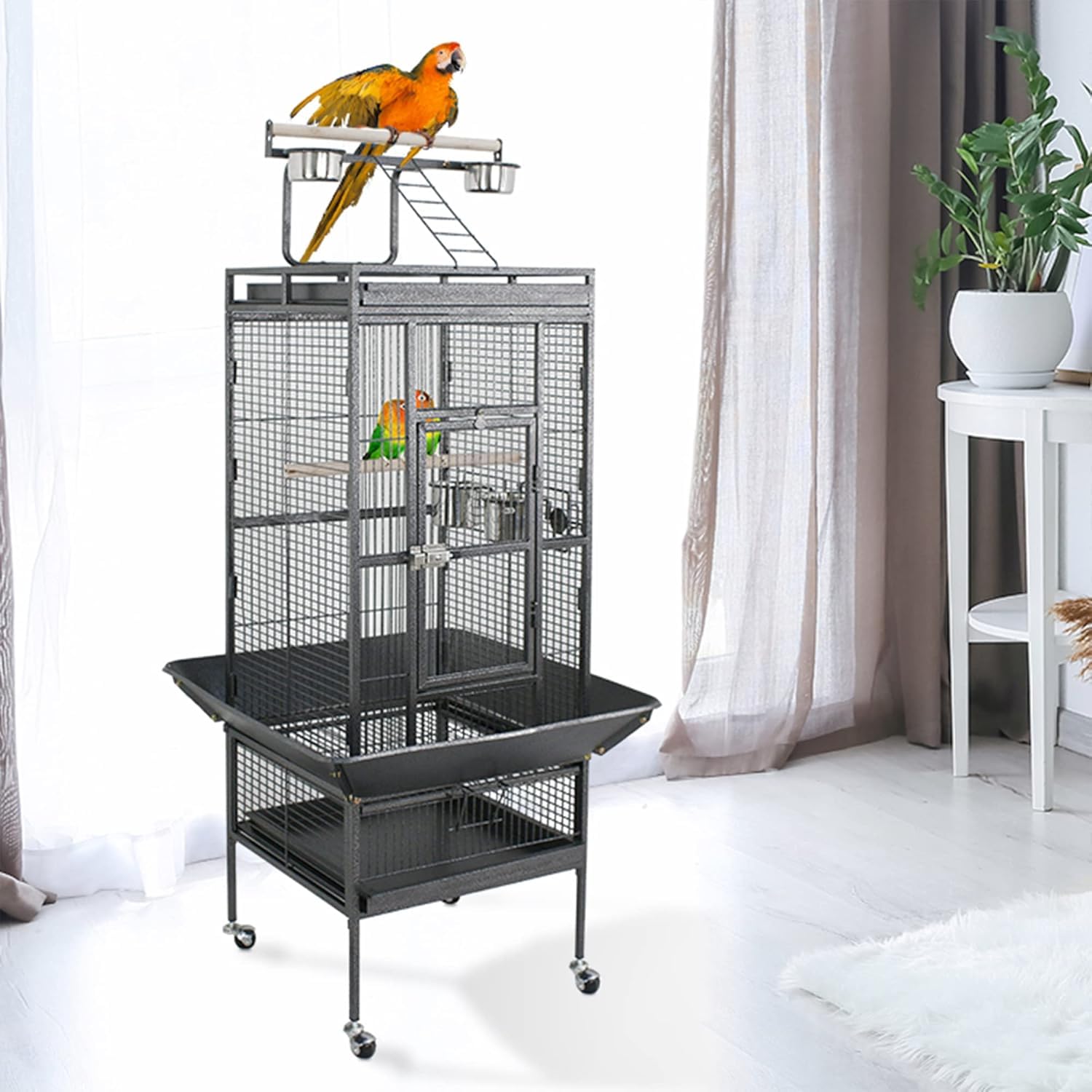 Jaula para Pájaros, Transportín Versátil para El Hogar Y Los Viajes, Fácil De Guardar, Ideal para Cacatúas, Loros, Periquitos, Cotorras, Cotorras, Palomas Y Otras Aves Black