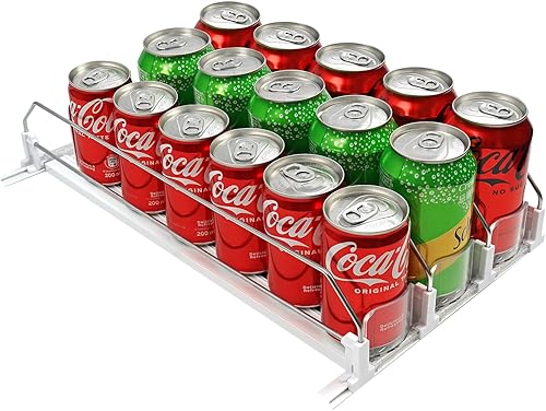 Organizador de bebidas para refrigerador, dispensador de latas de soda para refrigerador, dispensador de bebidas autoempujado ajustable de ancho