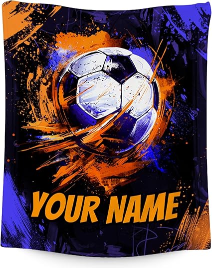 Custom Soccer Blanket, Cozy Soft Throw Blankets for Kids, Cool Black Flannel Throw Gifts for Couch Office, 30x40 Inches