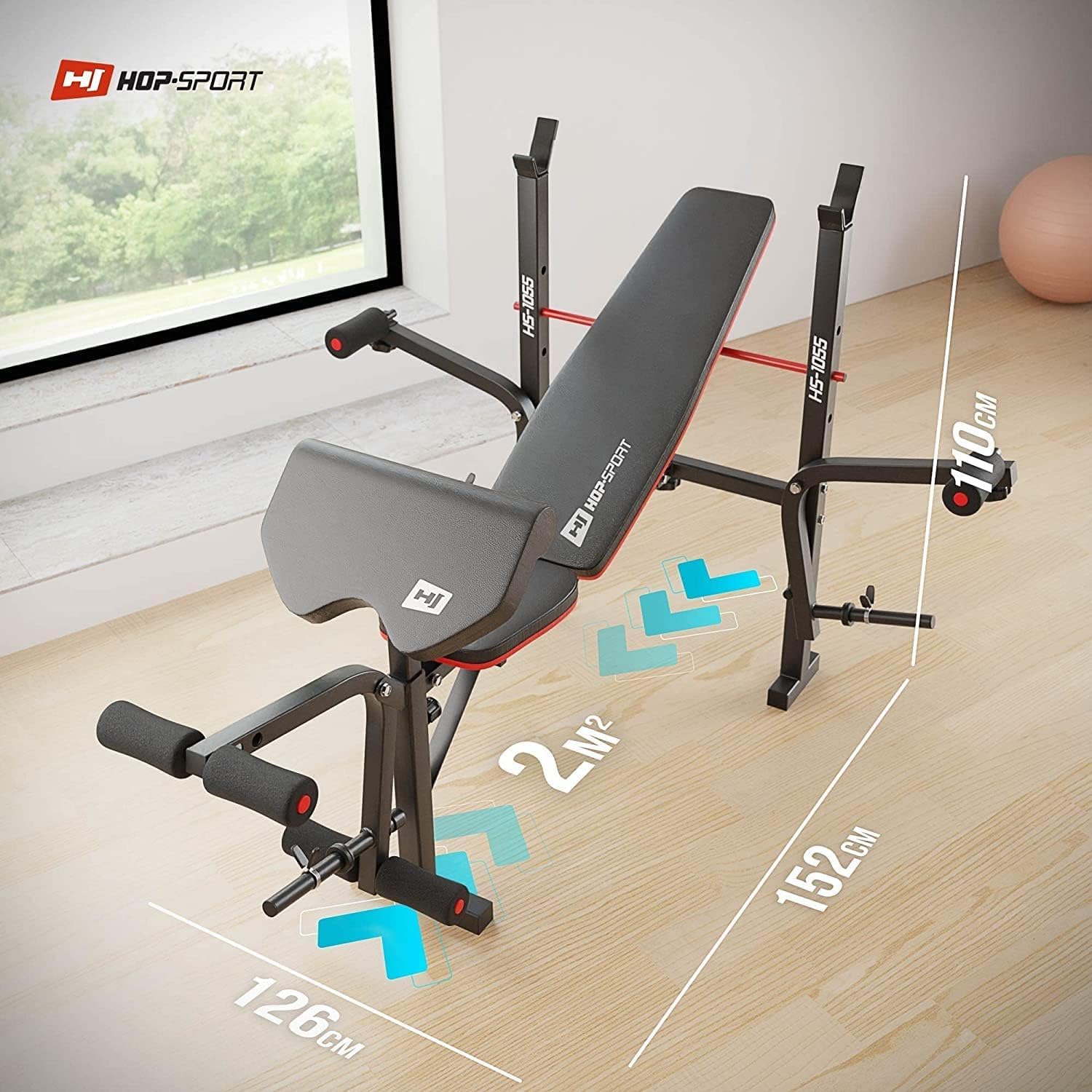 HOP-Sport® Banc de Musculation Pliable Inclinable HS-1055, Banc d'entraînement Complet, Support d'haltères, Entraîneur de Jambes, Multifonction pour Le Développé Couché avec Papillon