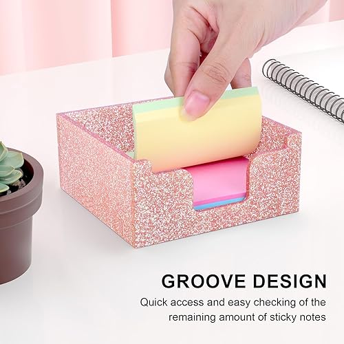 Miniatura 4 de Soporte para notas adhesivas acrílicas, soporte para bloc de notas autoadhesivas, dispensador de notas adhesivas con purpurina de 3.94 x 3.94