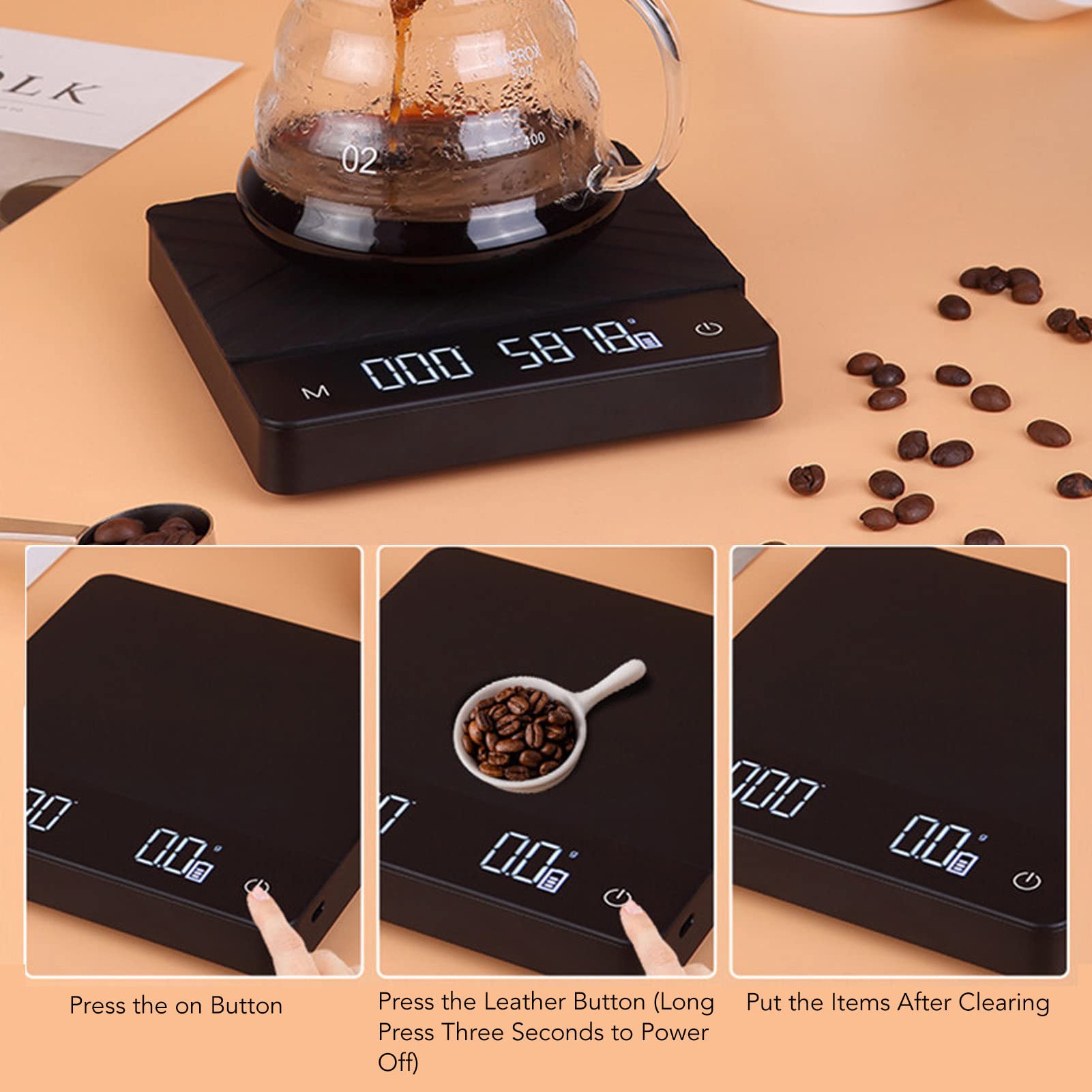 Báscula De Café Con Temporizador, Báscula De Café Digital Precisa De Alta Precisión, Báscula De Cocina Digital Inteligente Recargable Por USB Para Hornear, Cocinar, Preparar Comidas(3KG/0,1g)