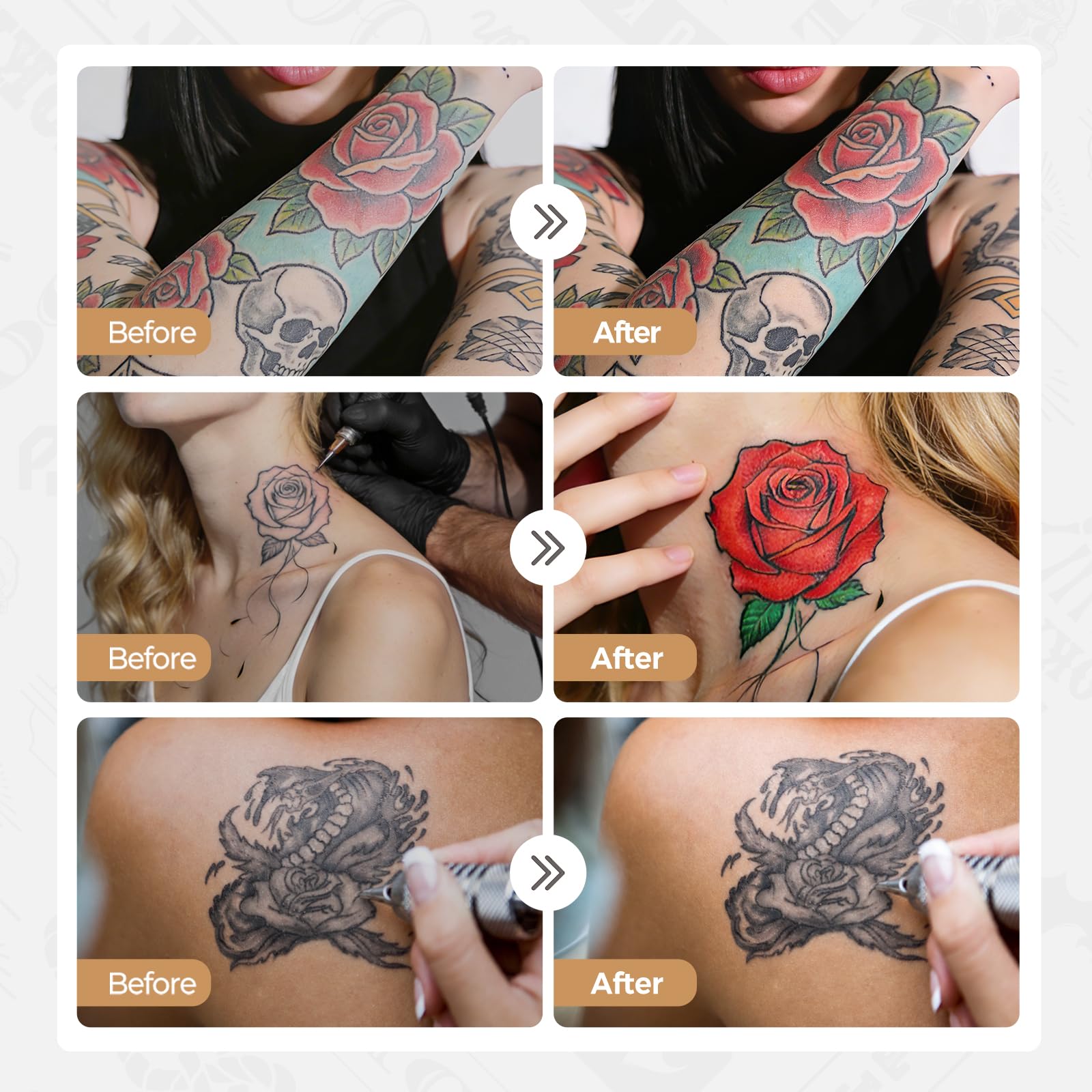 4 in 1 Kit di cura tatuaggio professionale tatuaggio aftercare | Morbido e lenitivo, crema riparatrice, gel lenitivo, schiuma detergente e fascia di protezione, per tatuaggio fresco e antico