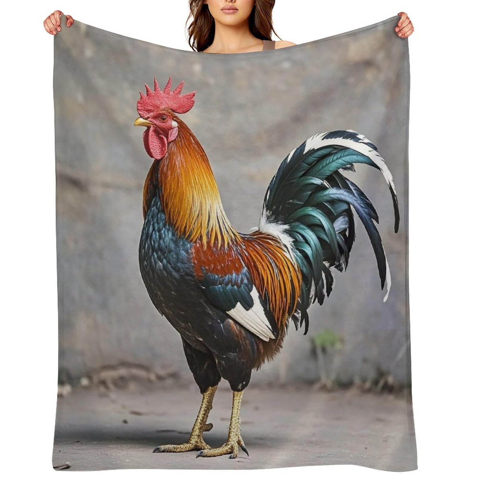 Flannel Rooster Throw Blanket for Couch Super Soft Fuzzy Cozy Flannel Blankets No Shed No Pilling FAnti-Static Winter Bed Blanket Decorative and Giftable Blankets