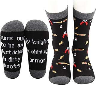 MYSOMY Electrical Lineman Gifts 2 Pairs Electrician Socks Funny Electrician Gifts My Knight in Shining Armor Lineman Socks
