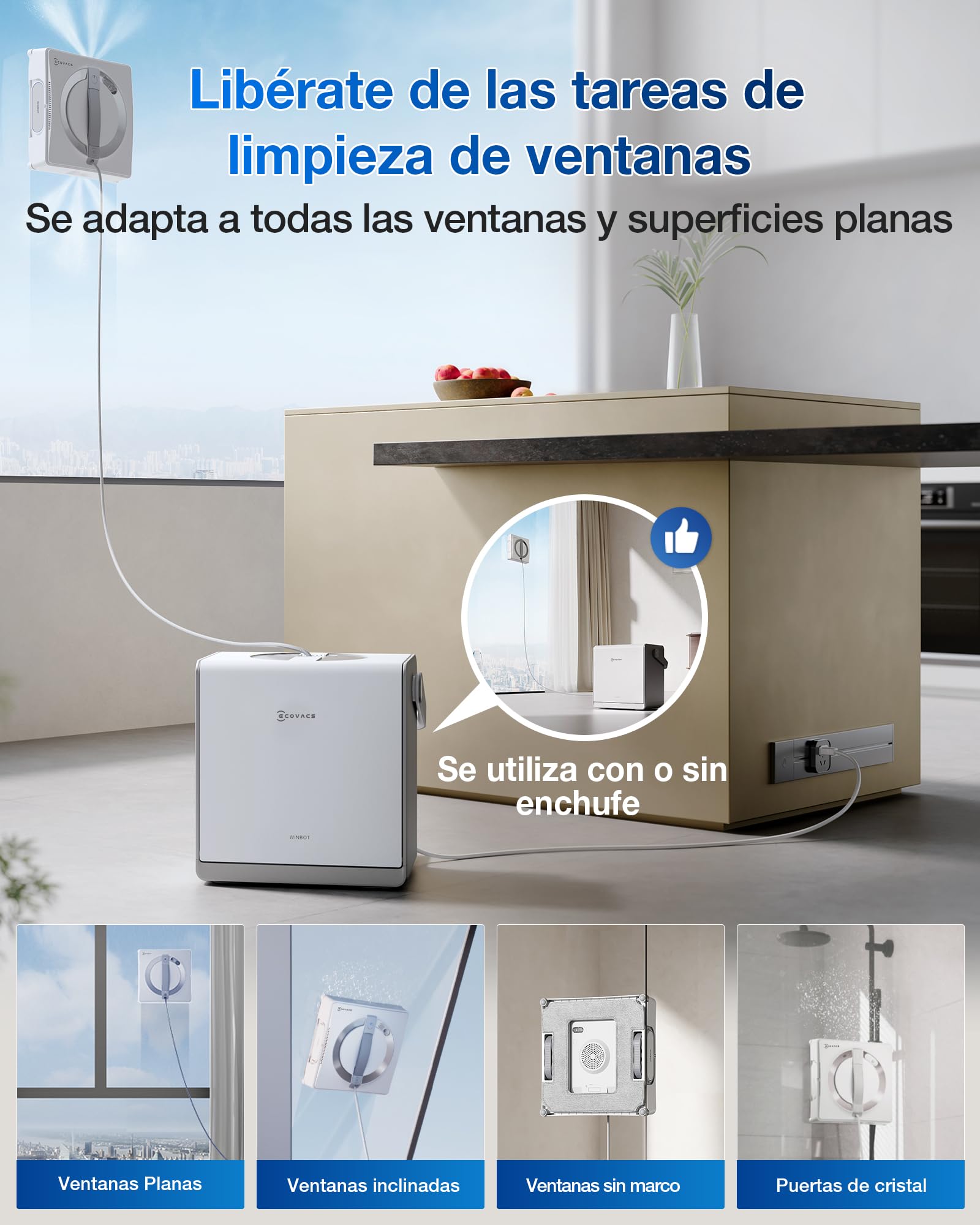ECOVACS Winbot W2 Pro Omni Robot limpiacristales, con estación multifunción, Carga Durante el Funcionamiento, pulverizador de Agua de Triple Boquilla, protección de 12 Niveles