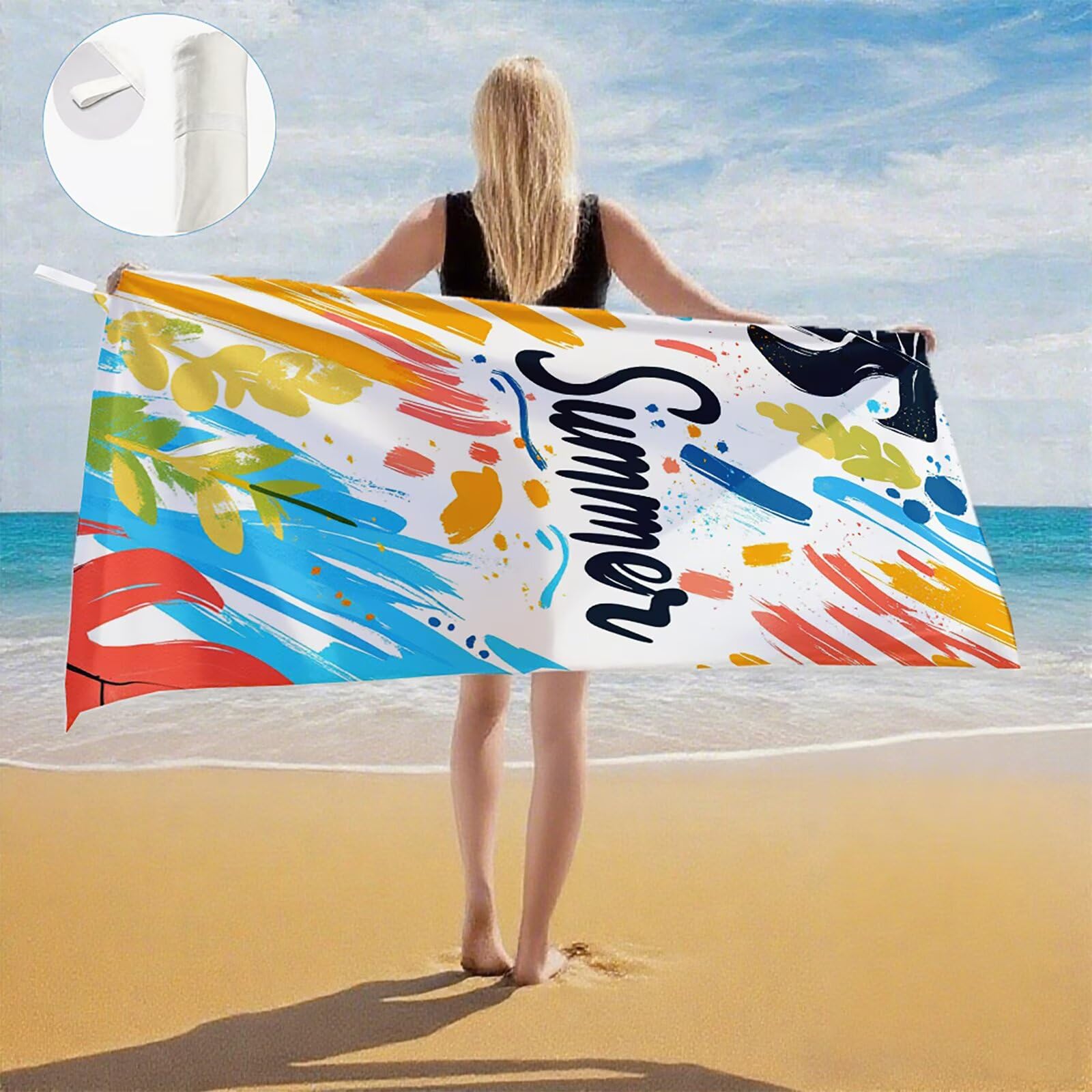 Serviette de Plage XXL 90x200,Couleur Serviette Plage Microfibre avec Séchage Rapide, Anti-Sable, Absorbante Fonction Design pour Vacances Piscine Pique-Nique Voyages Yoga, Cadeau Femme 2 Pack Q-709