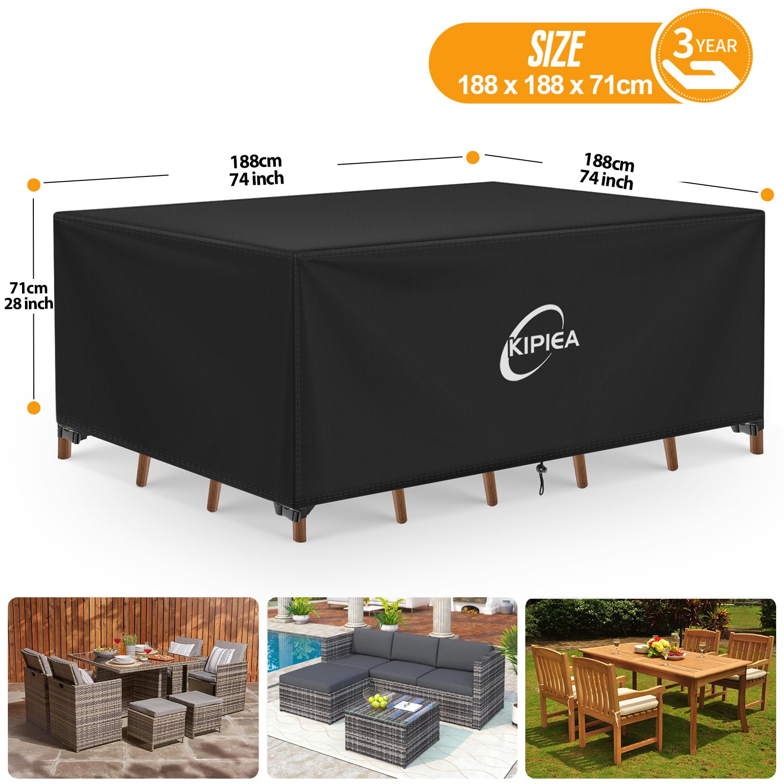 Kipiea Garden Furniture Covers Waterproof, 420D Oxford Fabric Outdoor Furniture Cover for Table & Chairs Windproof - Image 2