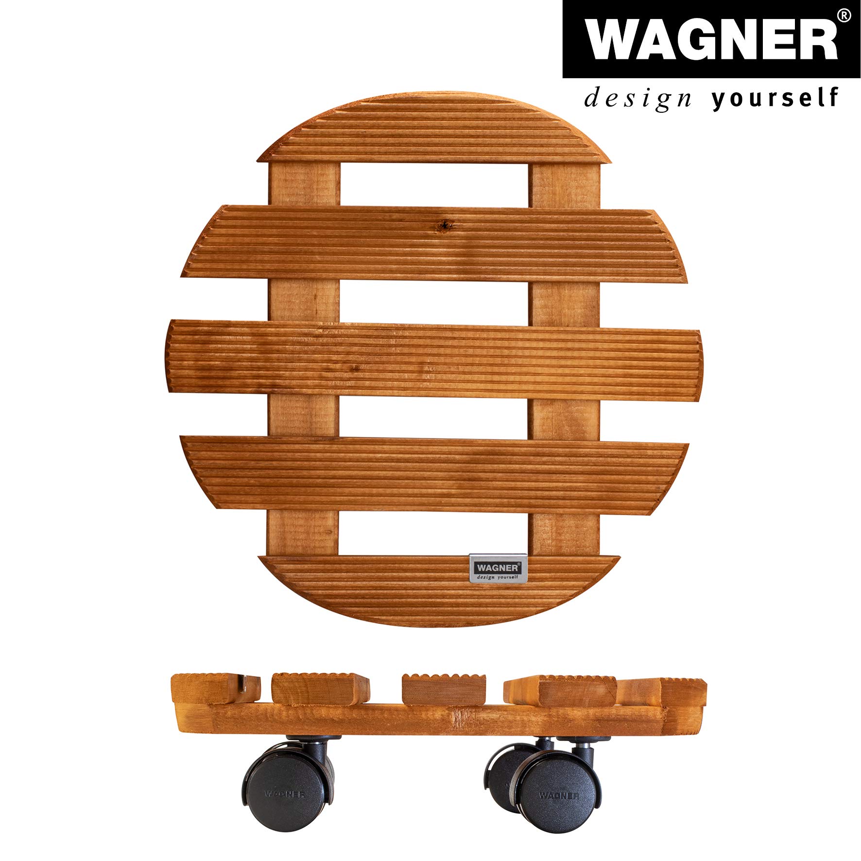Wagner Support à roulettes pour Pot de Fleur Country Ø 30 x 8 cm pour l'intérieur I Roule Pot en Bois Massif antidérapant certifié FSC®, châtain I Capacité de Charge 100 kg I Made in EU - 20018201