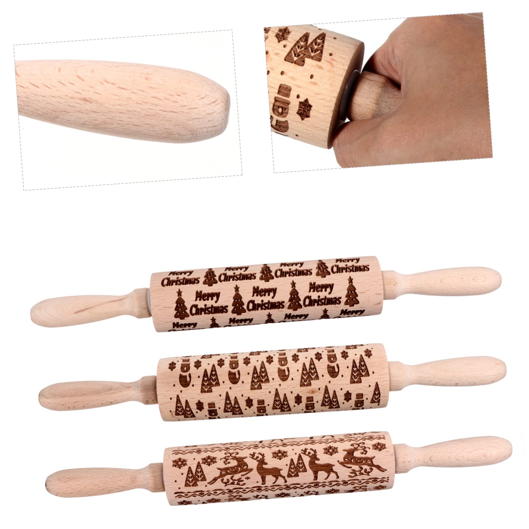 CHILDWEET 3piezas Rodillo De Cocina Para Navidad Para Hornear Galletas y Fondant Herramienta De Repostería Diseño De Reno y Muñeco Para Decorar y Cocinar Festividades
