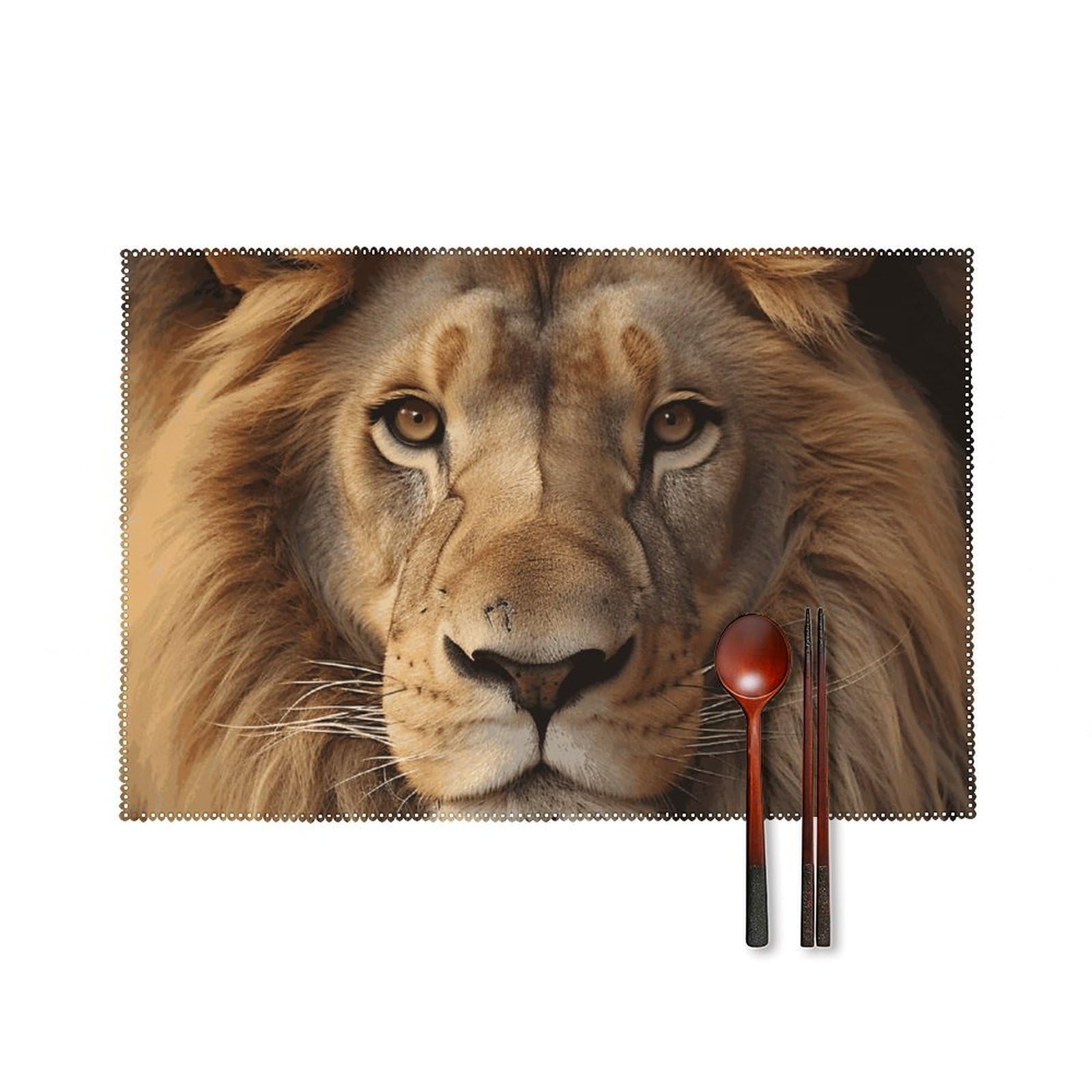 Set de table lion de salle à manger facile à nettoyer lot de 6 toile