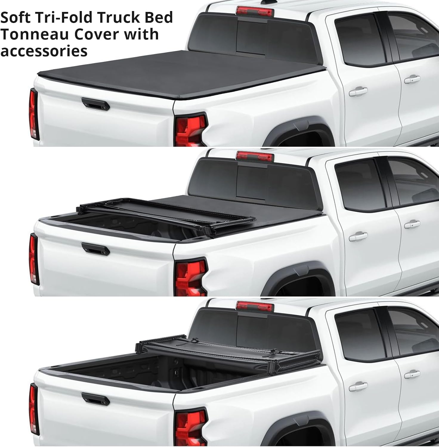 Soft Tri fold Truck Bed Tonneau Cover Compatible with 2007-2023 Chevrolet Silverado/GMC Sierra 1500 5'-8"/69.3" Bed