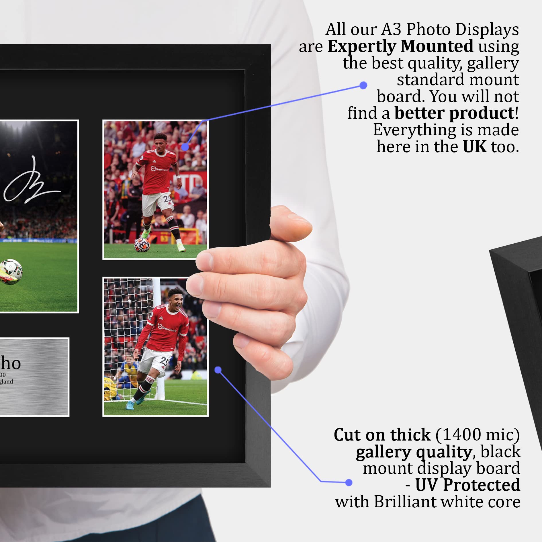 HWC Trading FR A3 Jadon Sancho Gedruckte Memorabilien Signiertes Autogramm Fotodisplay für Fußball Anhänger und Fans - A3 Framed