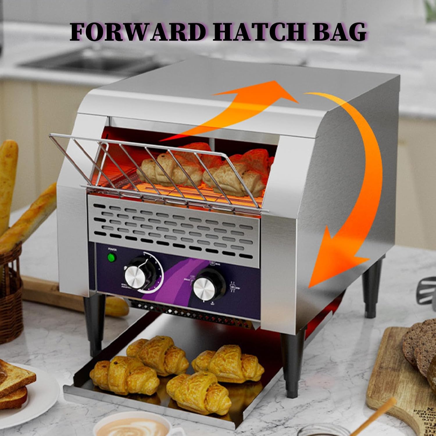 Commercial Conveyor Toaster, 1350W Stainless Steel Electric Oven with Dual Heating Tube, 7-Speed Adjustments, Extendable Legs, for Restaurants, Bakeries, Buffets Large