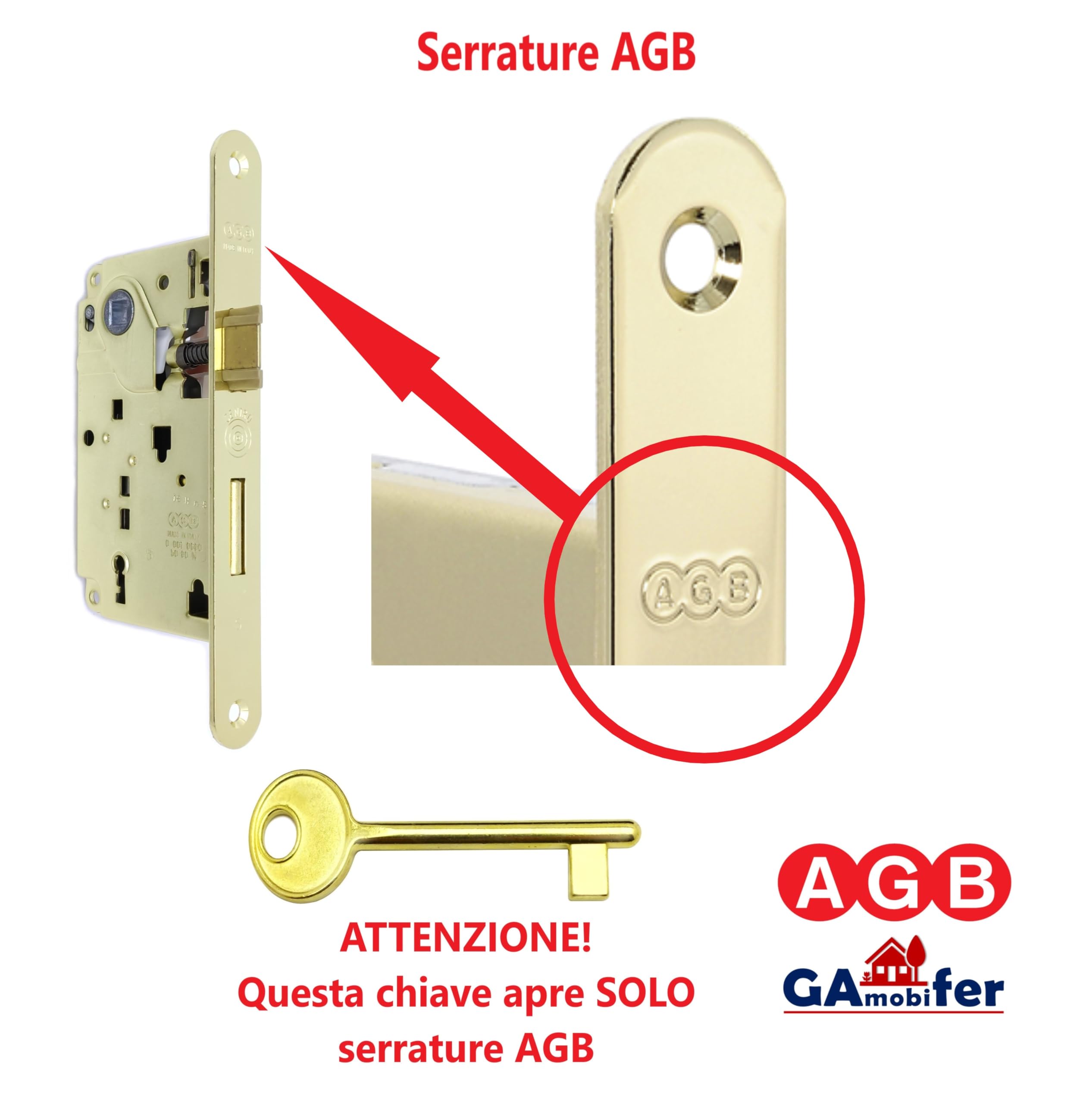 AGB Internal Recessed Lock Key (Brassed, Passpartut), PASSEPARTOUT - Image 2