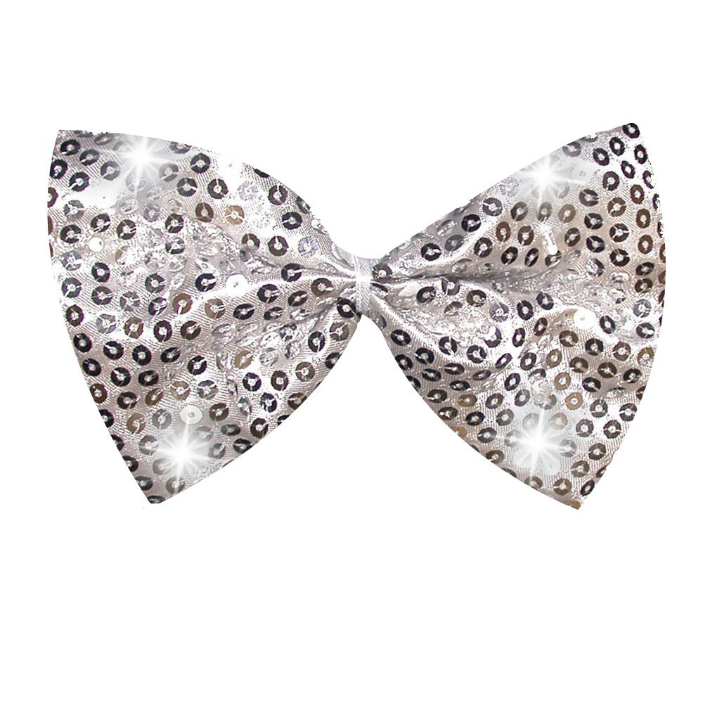 Flashing PandaLight-Up Flashing Silver Sequin Bow Tie With White LED Lights