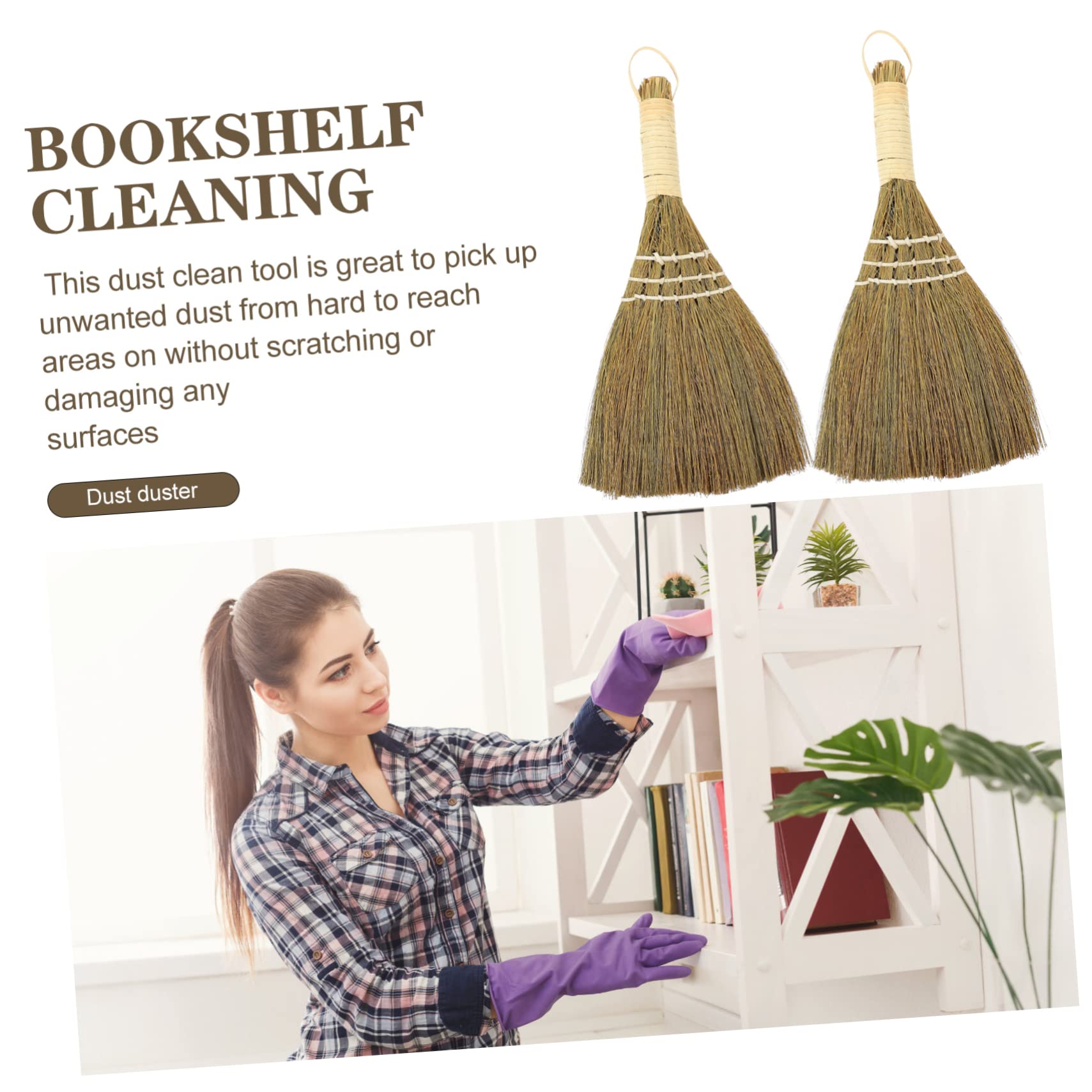 FRCOLOR 2Pcs Broom for Dust Removal Short Handle Cleaning Brush for Office Kitchen and Home Use Durable Desktop Duster for Dirt Control