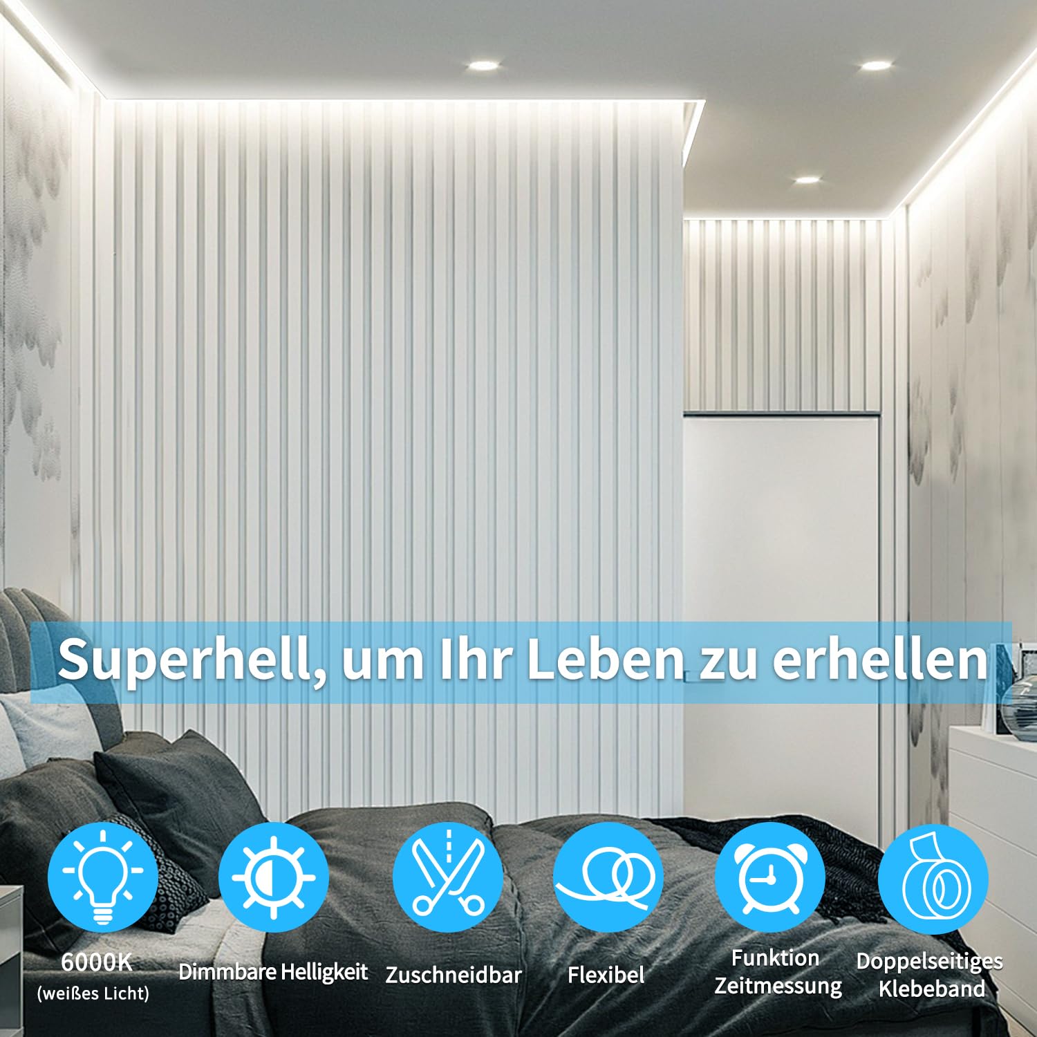 cob Led strip 15m,APP Steuerung,mit Fernbedienung,DC24V 6000k Weiß LED band,flexible Dimmbar cob LED Streifen,anwendbar auf Schlafzimmer, Raum,DIY Dekoration