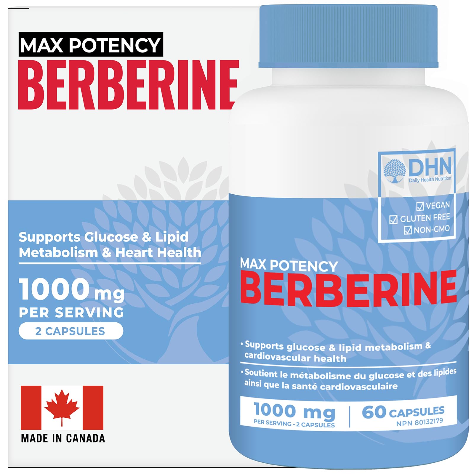 Berberine Supplement HCL 1000mg (2 x 500mg Vegan Capsules) | High Potency Berberine Supports Glucose, Fat Metabolism & Heart Health | Third Party Tested for Potency & Purity | Canadian Made, Quality Assured