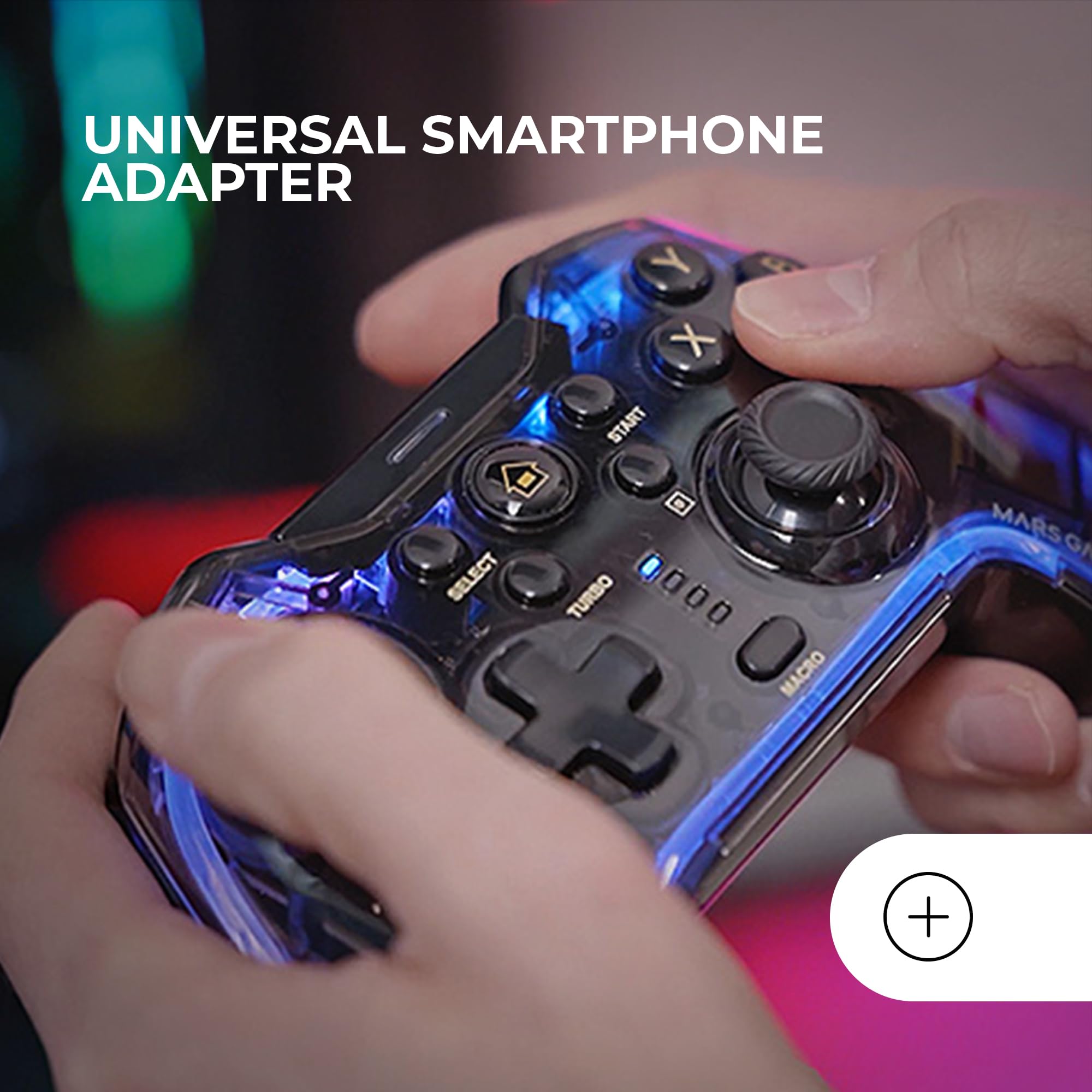 Mars Gaming MGP-BT2 Bluetooth 5.0 Gamepad, RGB Neon, Smartphone Adapter up to 7 inches, Aptic Vibration, Analog Triggers, Macro, Switch, Switch 2, PC, Android, iOS, PS3, PS4, Transparent - 5