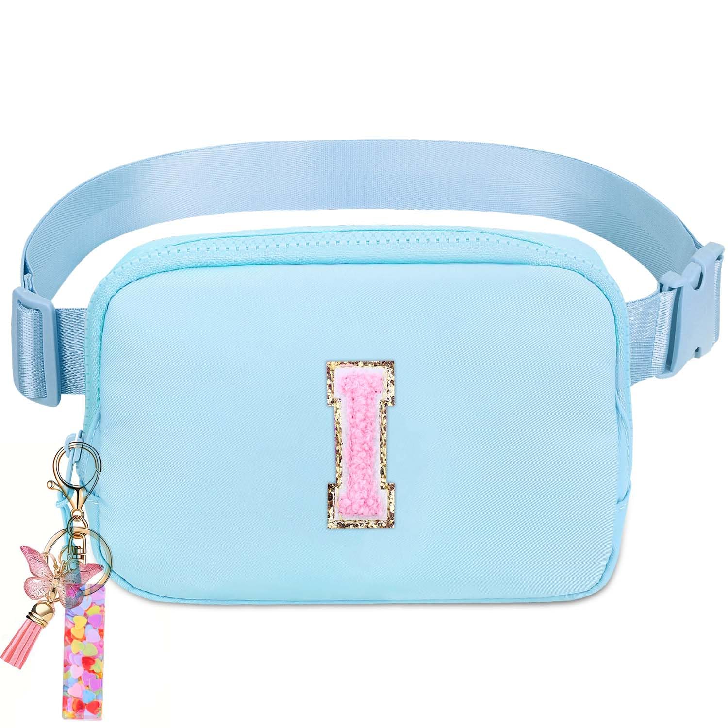 Belt Bag for Girls Gifts - Birthday Gifts for Teenager, Personalized Gifts for Mom Freind Sister Teacher, Graduation GiftsInitial Crossbody Bag Belt Bag for Women Lavender Blue I