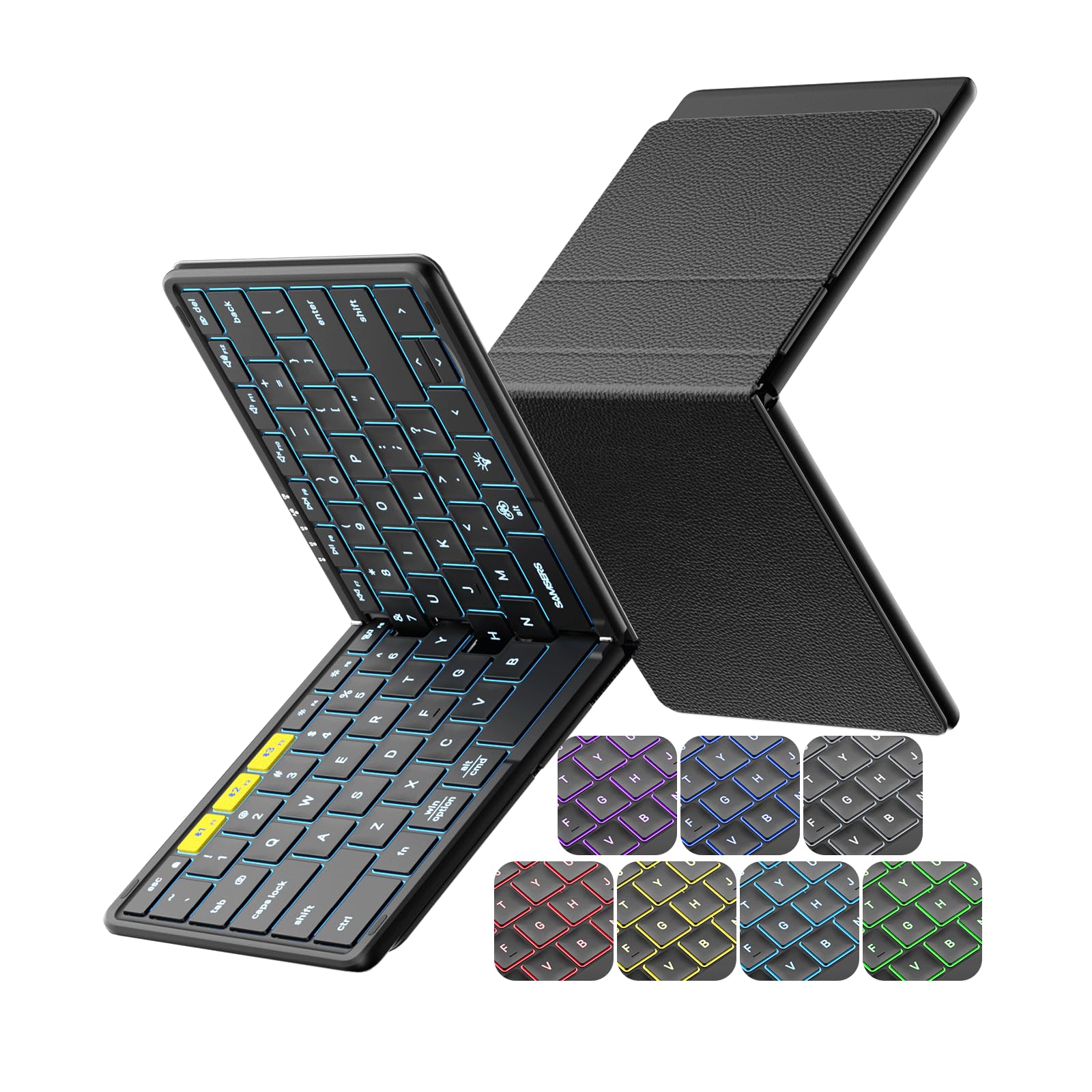 Samsers Full-Size Foldable Bluetooth Keyboard, KF08X Wireless Folding Keyboard with Backlight, Portable Travel Keyboards for iPhone iPad Smartphone