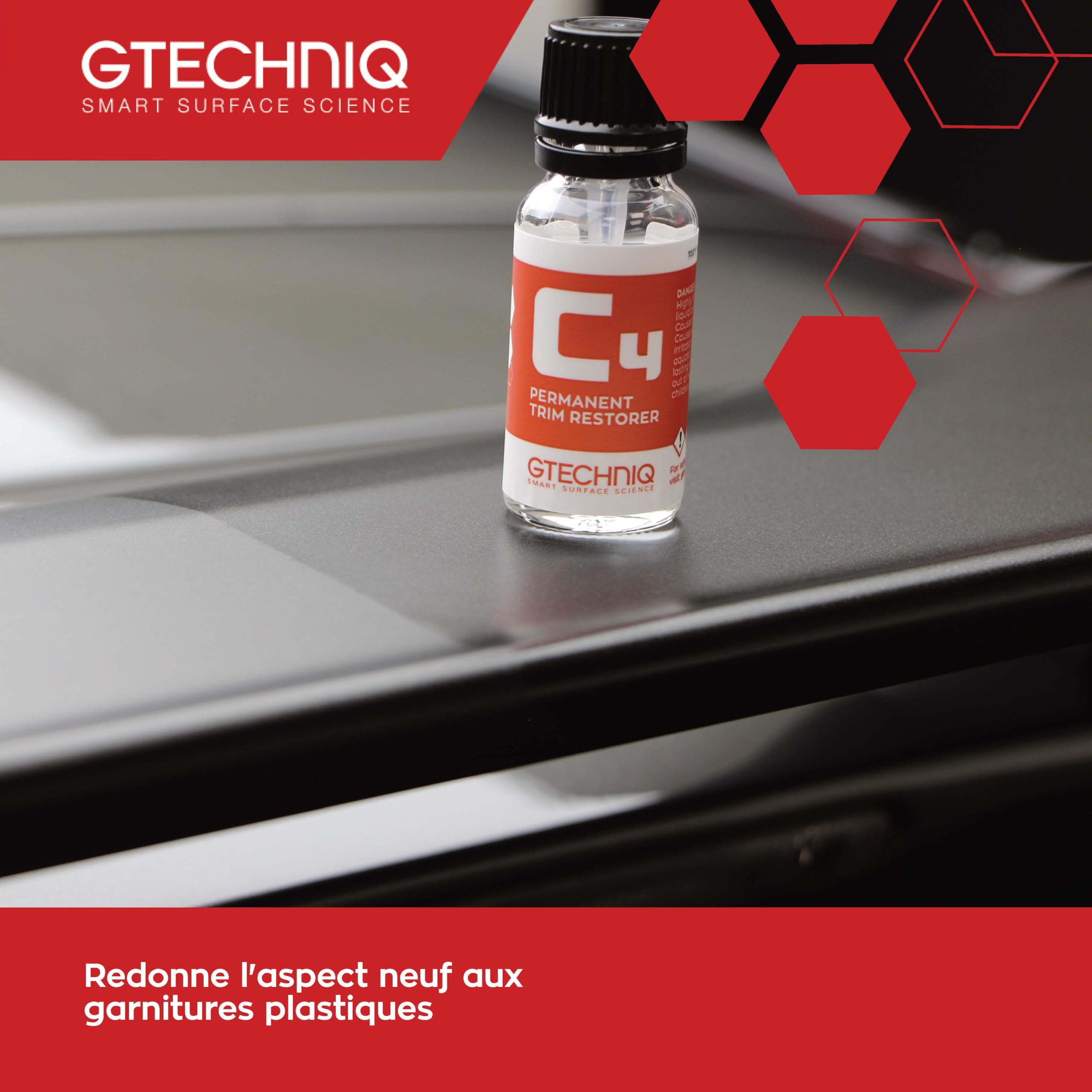 Gtechniq C4 Rénovateur plastiques permanent 30 ml - Ravive les garnitures en plastique ternies, décolorées et blanchies - Protection hautes performances contre les intempéries, résistant aux UV