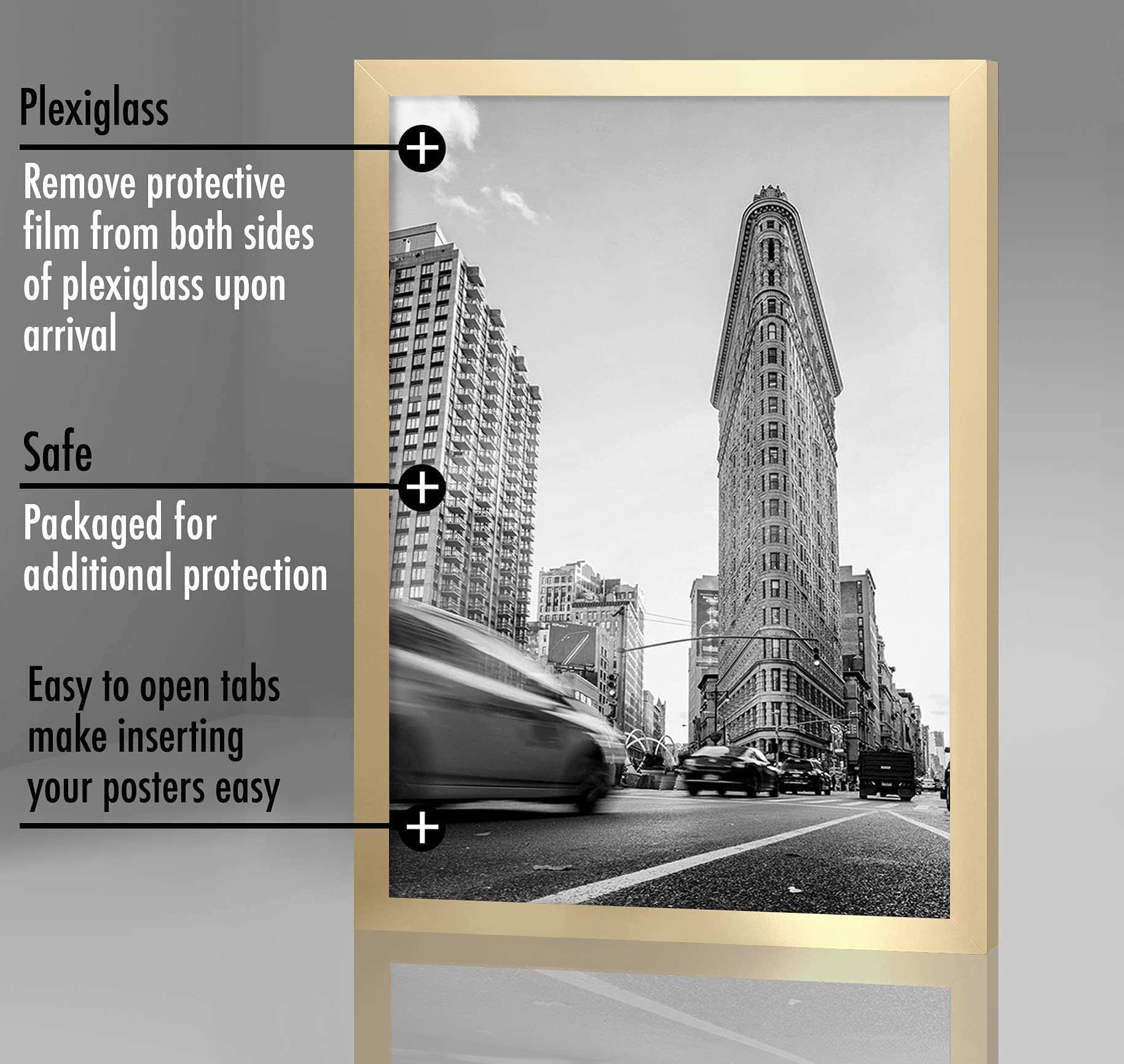 Americanflat 24x36 Poster Frame in Gold - Composite Wood with Polished Plexiglass - Horizontal and Vertical Formats for Wall with Included Hanging Hardware