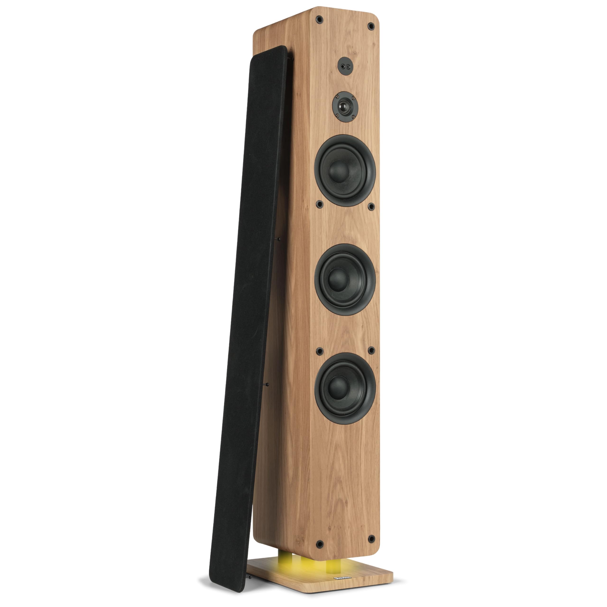 Audizio ARCO - Enceinte Colonne Hi-FI Active Chêne Clair avec Radio Dab+ 160W avec 3 Woofers 4″ - Tour de Son BT, USB, Optique