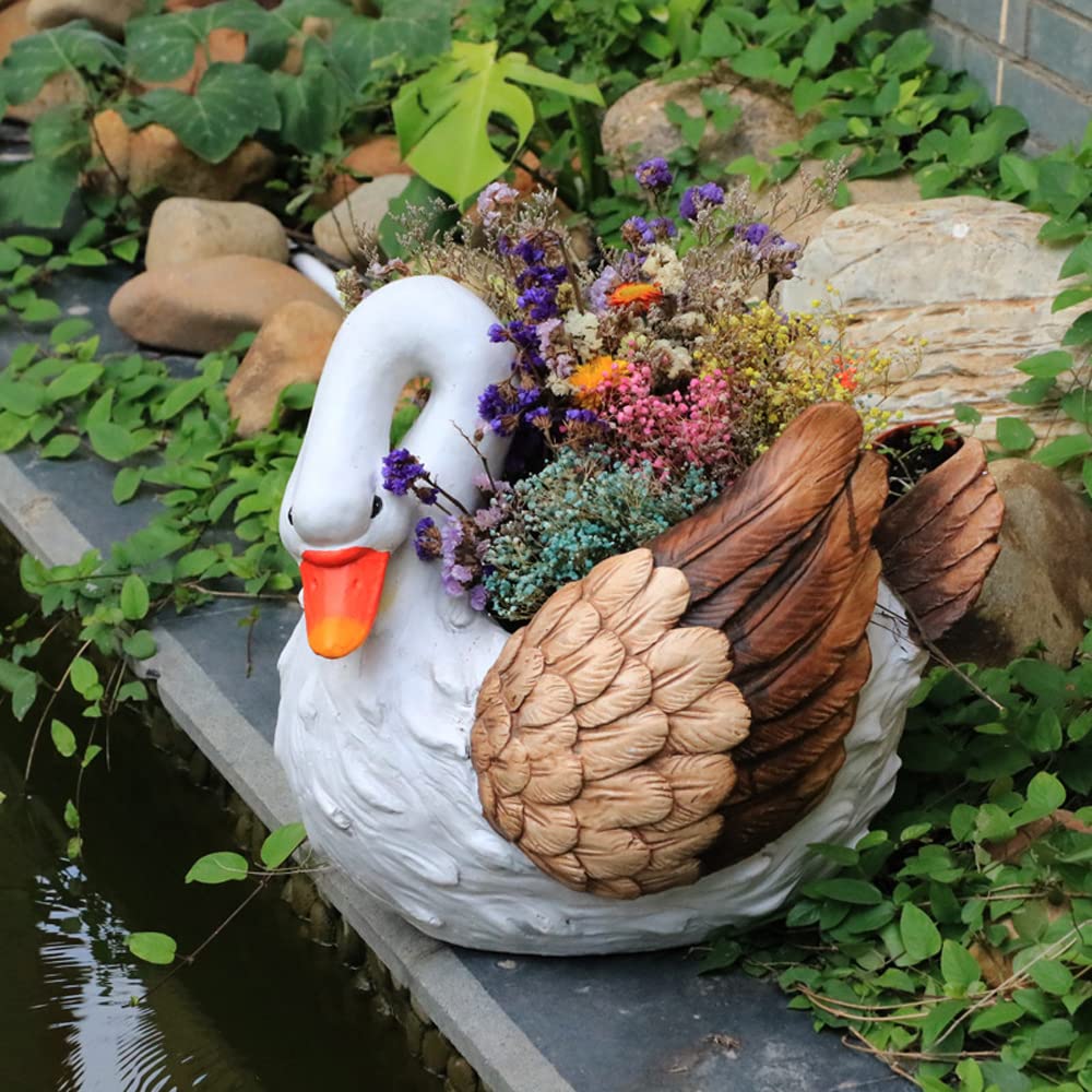 SWENEEN Creative Swan Flowerpot Garden Decoration Courtyard Ornaments Outdoor Pool Landscaping Simulation Duck Animal Bonsai Flower,