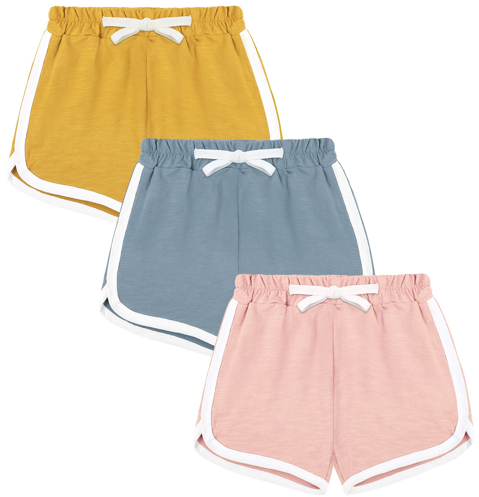 KEREDA Girls Athletic Shorts Cotton Running School Sports Gym Shorts Casual Summer Dolphin Shorts for Kids 3 Pack