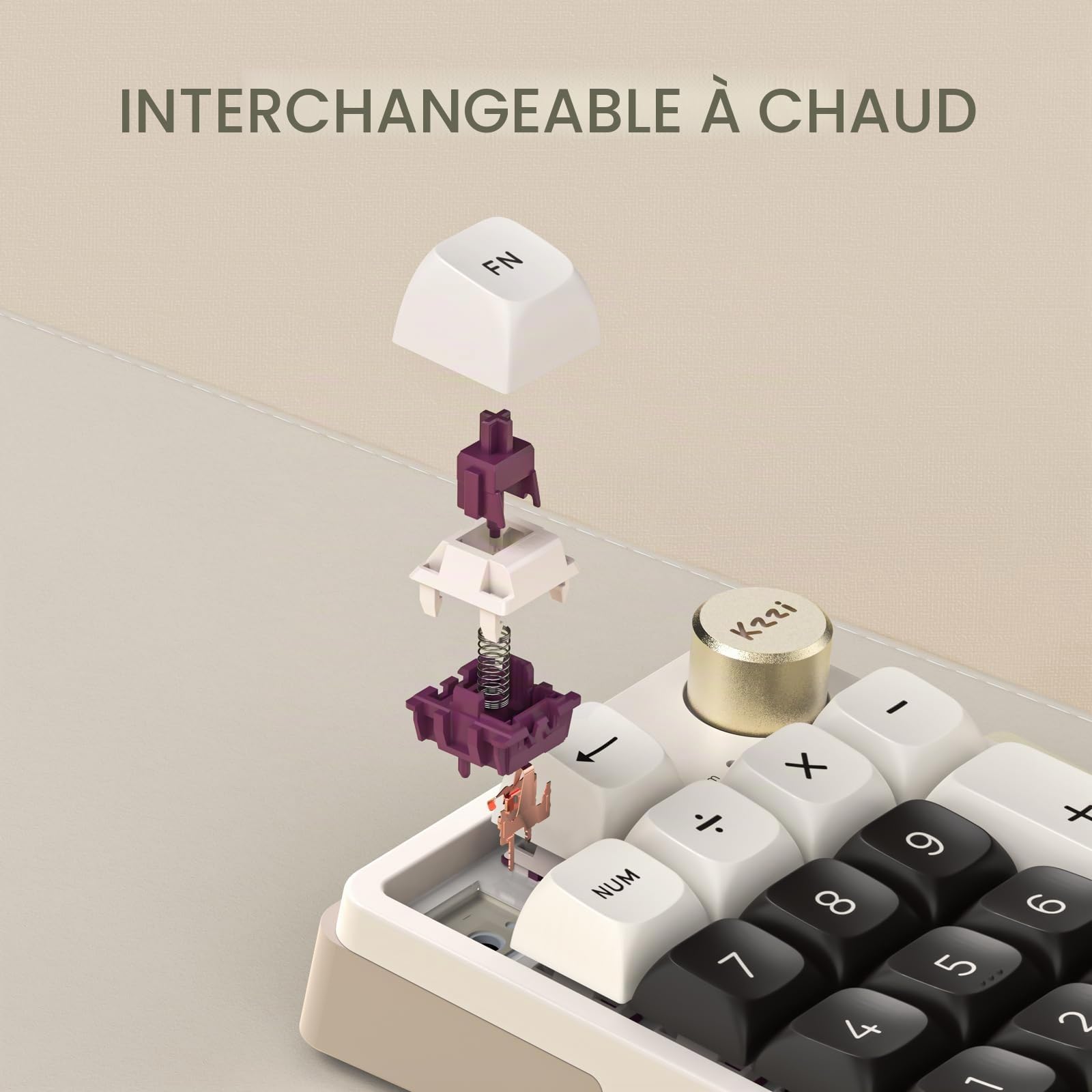 KZZI K20 Pavé numérique mécanique sans Fil – Rechargeable Tri-Mode (BT3.0/2.4G/USB-C), Rétroéclairage RVB, Molette en Aluminium, Échangeable à Chaud – Gris étoilé