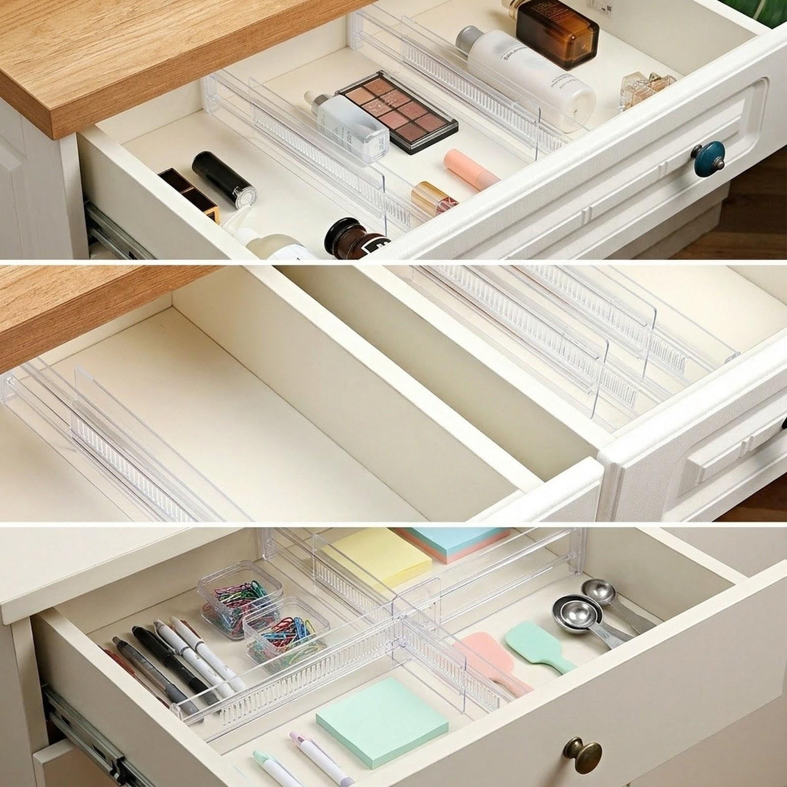8 divisori per cassetti, Organizer per cassetti Eleganti, Leggeri, creativi, Versatili, Regolabili e Facili da installare per Bar e Camera da Letto, Chiaro