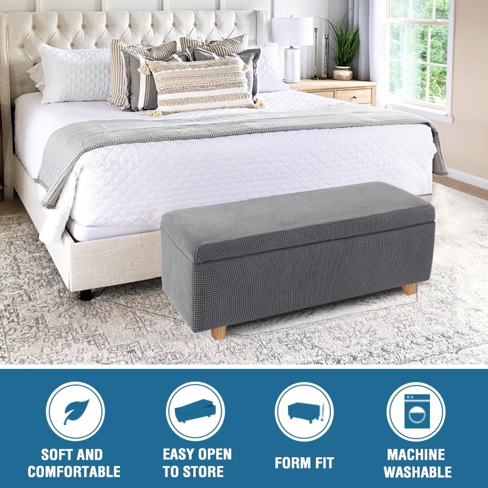 2-piece stretch ottoman covers – rectangle slipcovers for folding storage stools, non-slip elastic bottom, soft fabric furniture protectors (grey, x-large) x-large grey